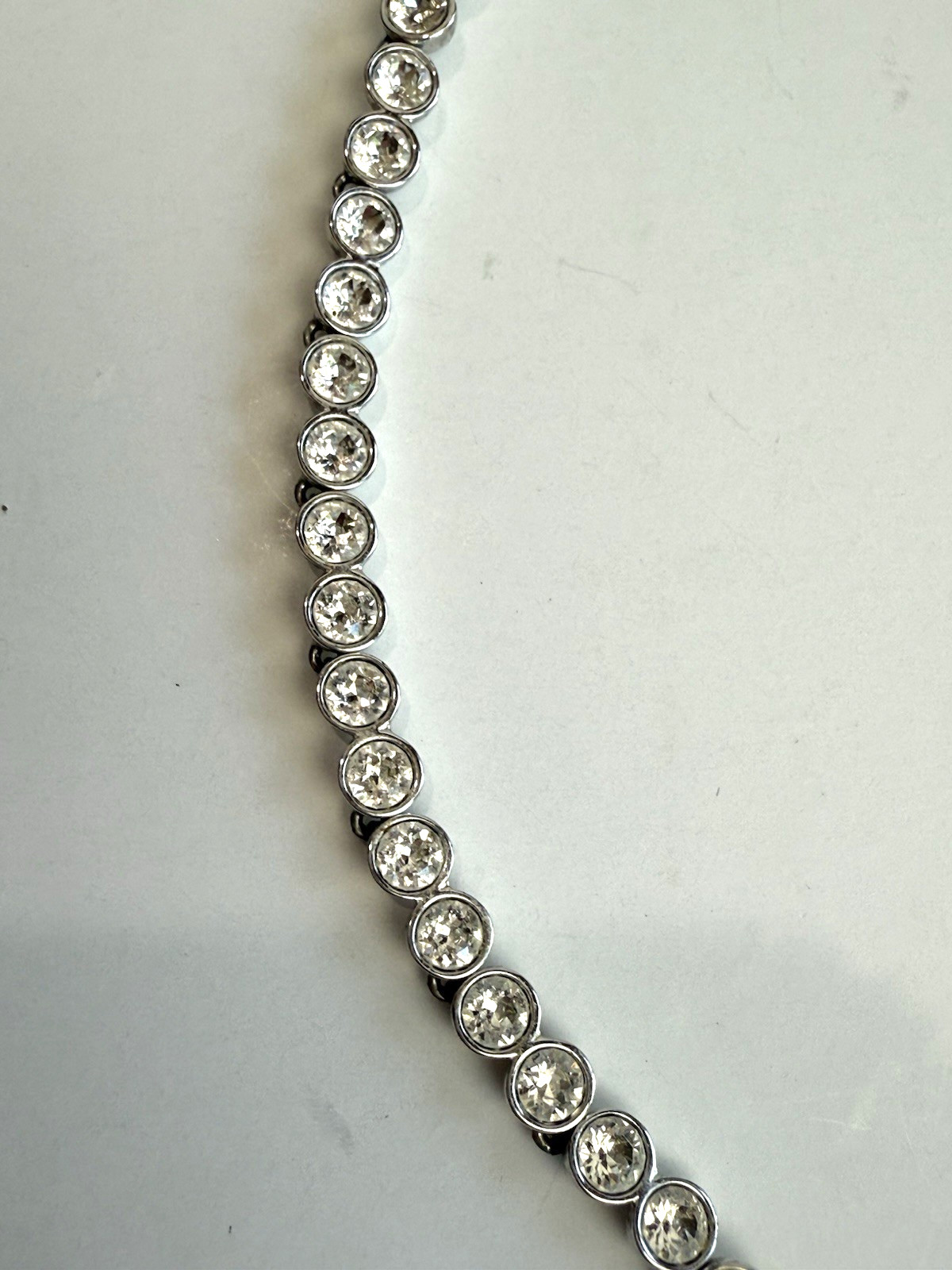 SWAROVSKI Clear Crystal Silver Plated Tennis Necklace Bezel Choker Signed 16″