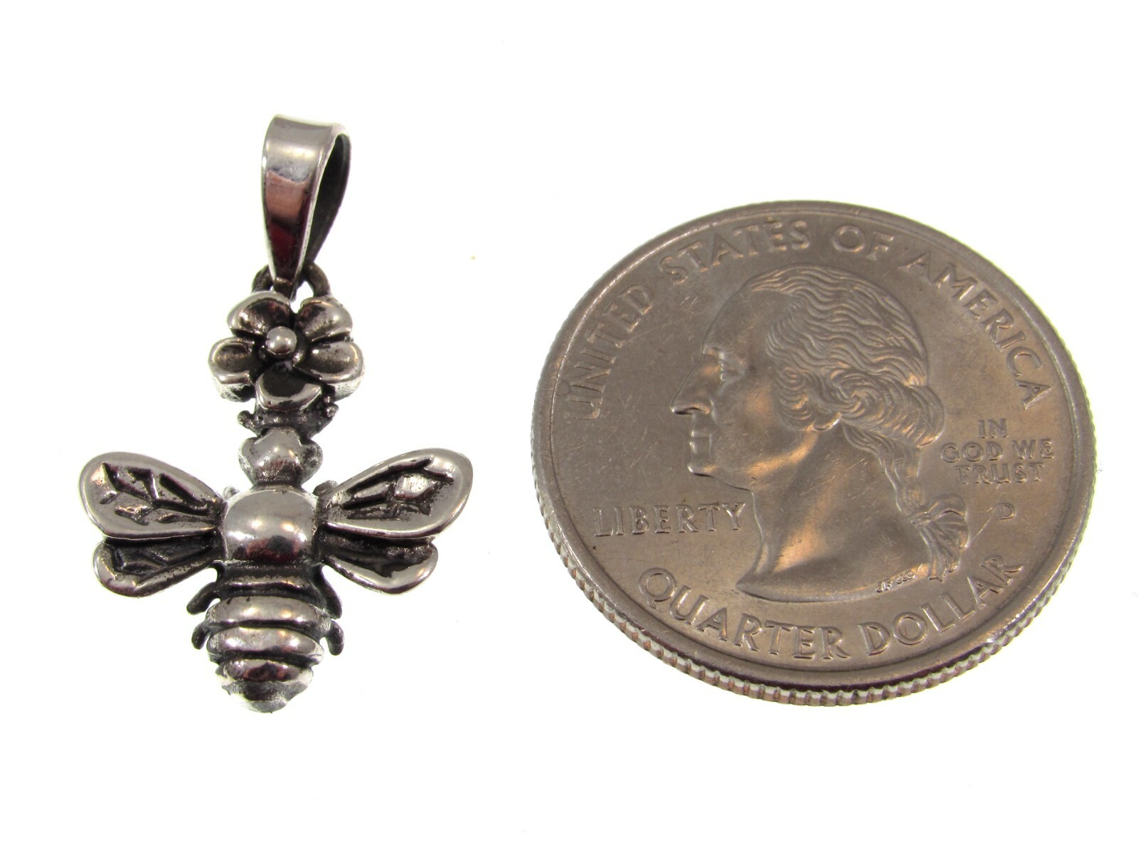 Handcrafted Solid 925 Sterling Silver Honey Bumble Bee and Flower Pendant Charm