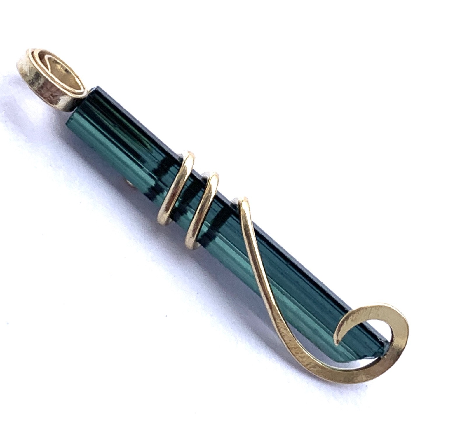14K Gold Blue Paraiba Tourmaline Pendant wire wrap Pendant Natural Bi Color 7.00