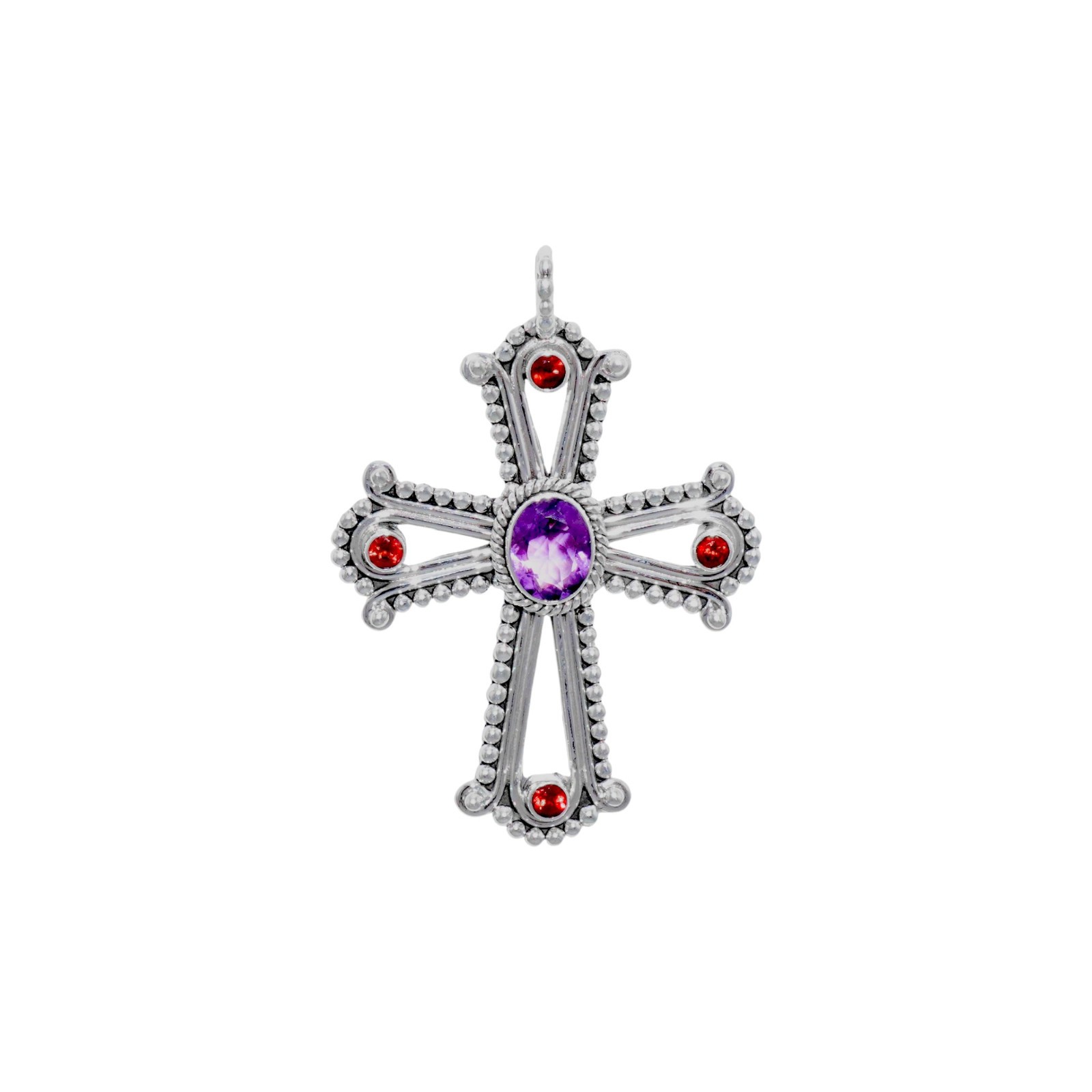 925 Sterling Silver Natural Amethyst & Garnet Cross Pendant Womens Jewelry Gift