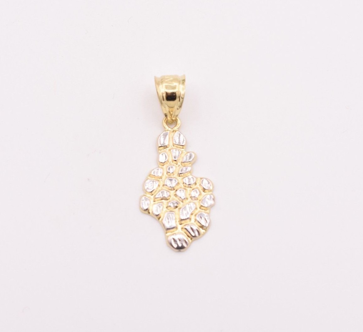 1 3/8″ Nugget Diamond Cut Charm Pendant Real 10K Yellow White Gold GREAT GIFT!