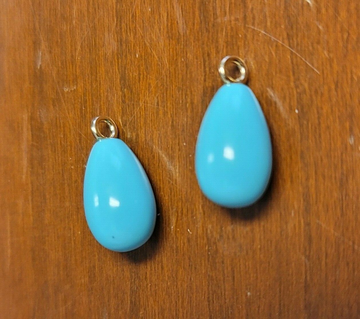 14kt Yellow Gold Eyes On A Pair of Reconstituted Sleeping Beauty Turquoise Drops