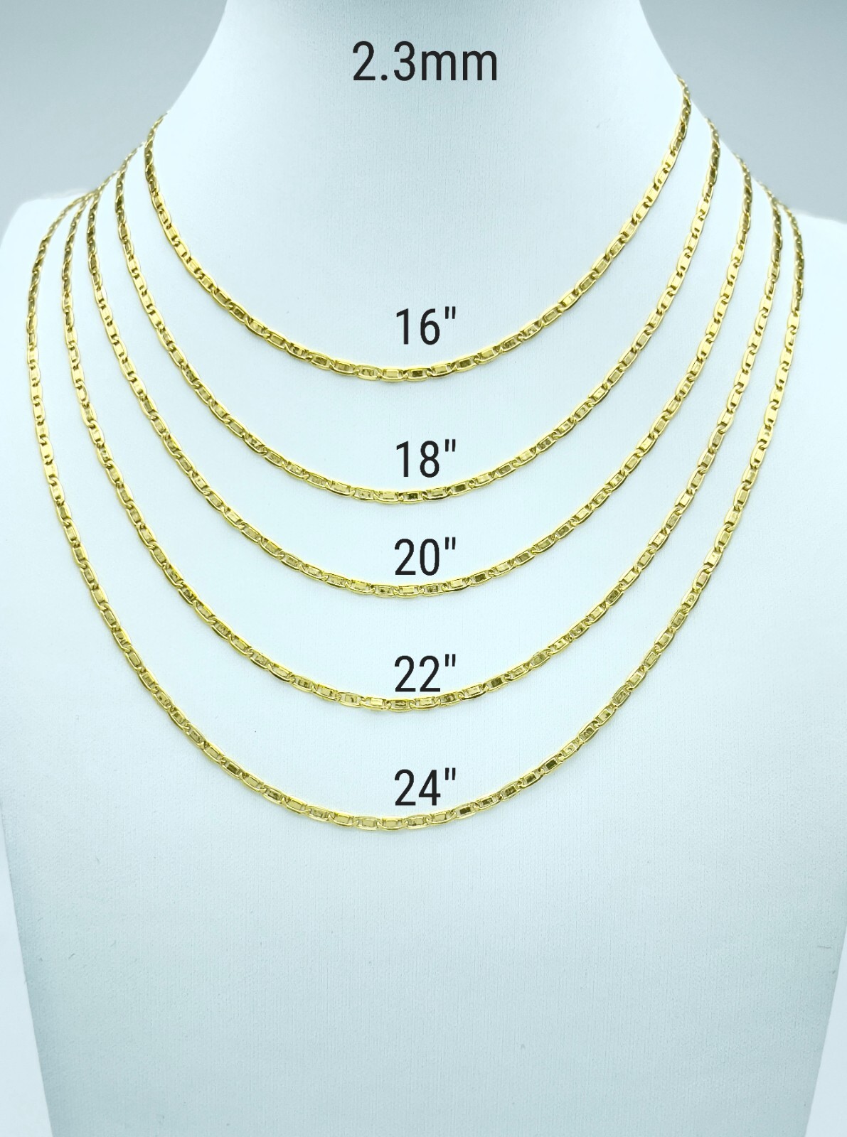 Decomerika 14K Gold Mirror Sparkle Valentino Chain Necklace 1.8-5.2mm 16-24 Men