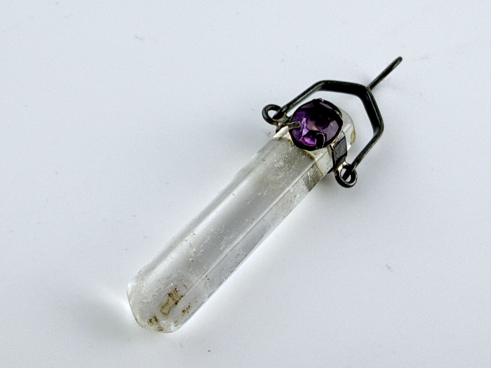 Sterling Silver Quartz Point with Amethyst Accent Pendant 5.4g 2 1/8 Inches