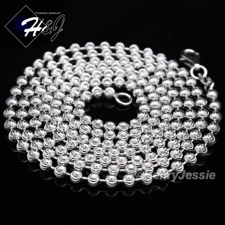16″18″20″24″30″MEN WOMEN 925 STERLING SILVER 2MM MOON CUT BEADED NECKLACE*SN2
