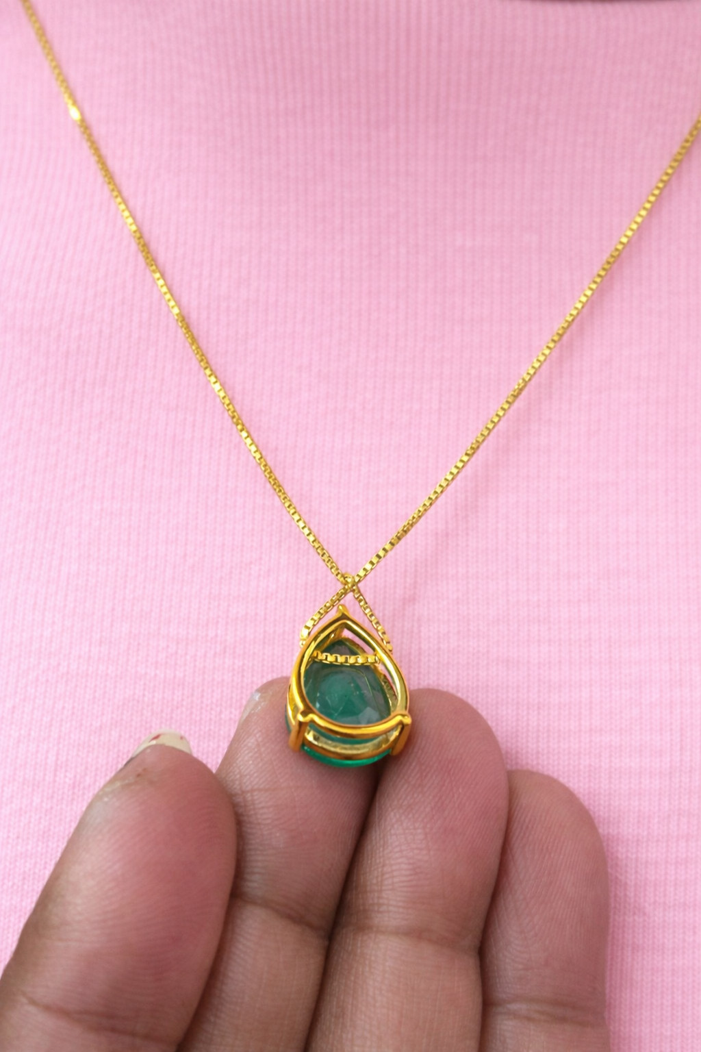 GDGL Certified Solitaire Pendant For Valentine Pear Cut Natural Emerald 14k Gold
