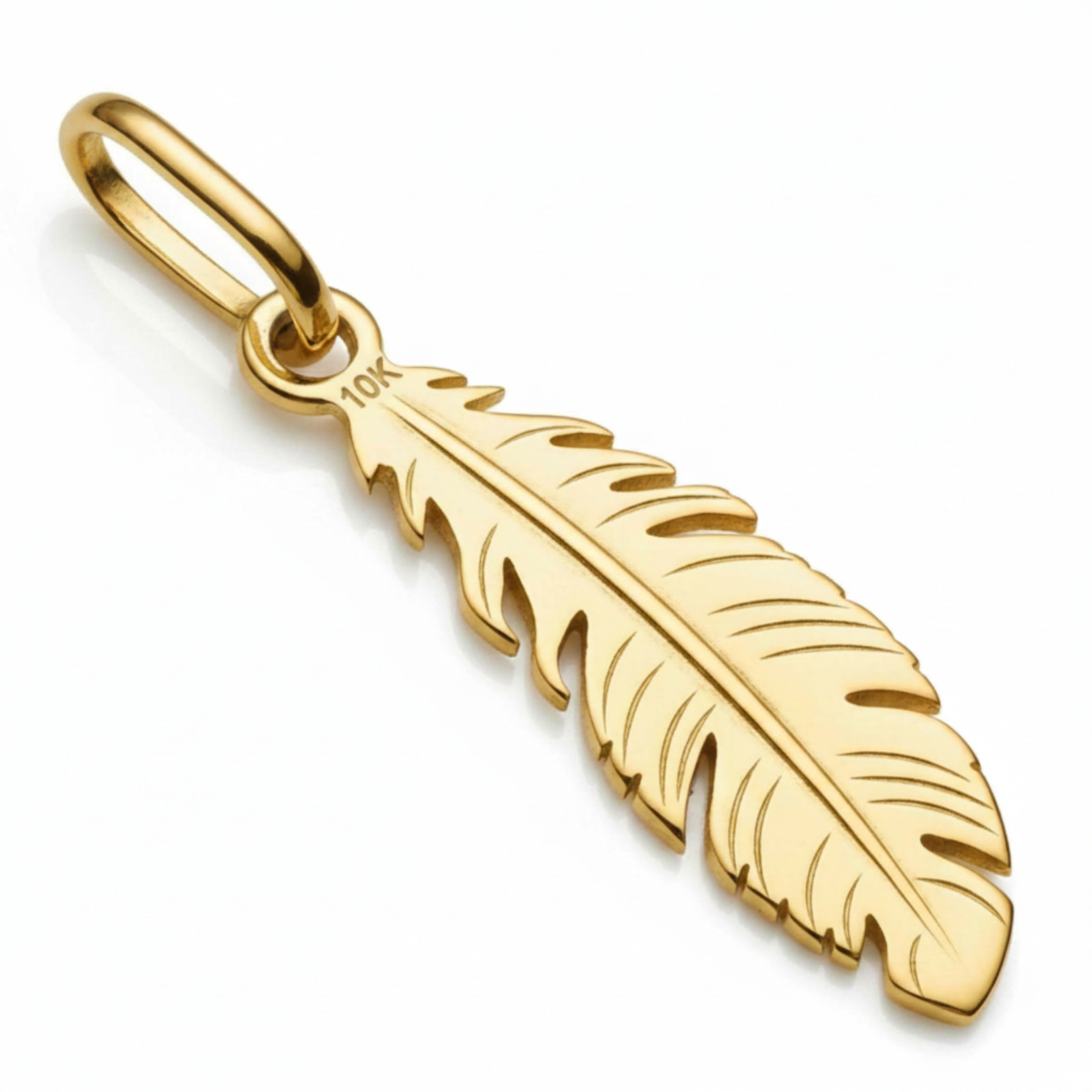 10k Solid Yellow Gold Feather Beautiful Delicate Designer Small Charm Pendant