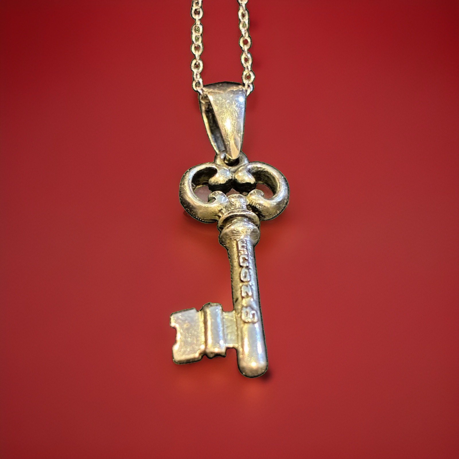 Sterling Silver Key Pendant Necklace 16″-18″ Adjustable Chain Stamped 925 ECON