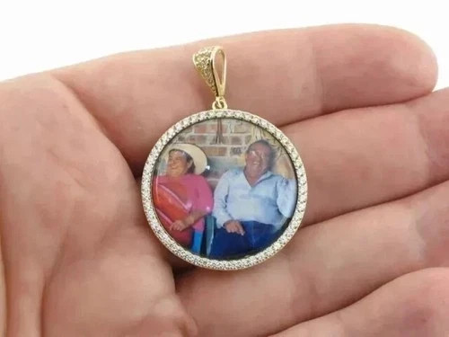 3.00Ct Round Moissanite Customized Memory Picture Pendant 14K Yellow Gold Plated