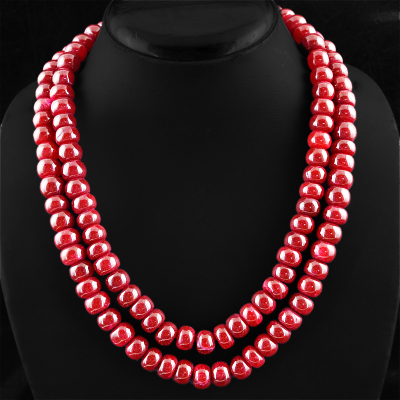 876.95 CTS EARTH MINED BEST RED RUBY 2 LINE ROUND SHAPED BEADS NECKLACE (RS)