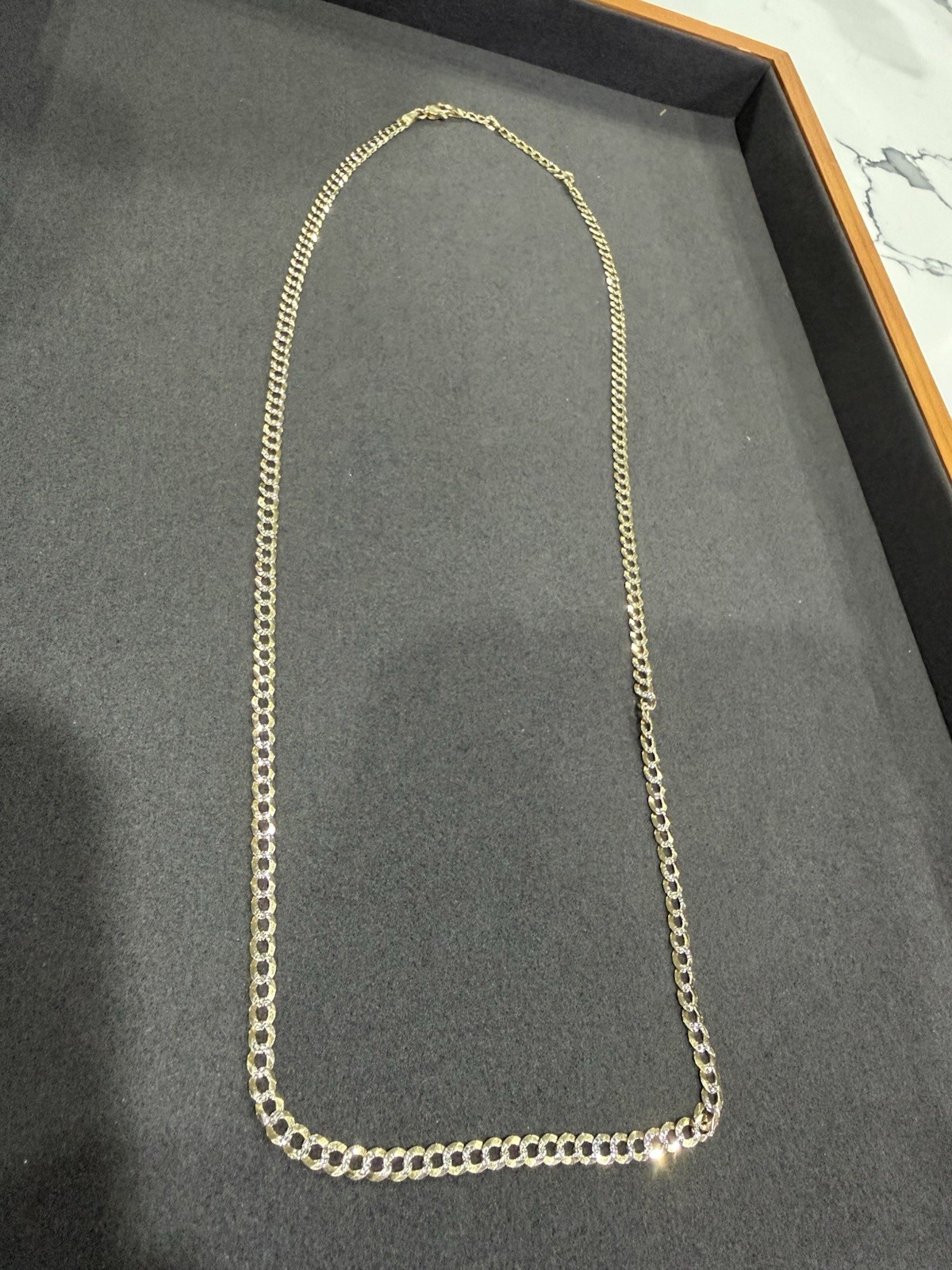 14K Yellow Gold Curb Link Chain Necklace Lobster Clasp