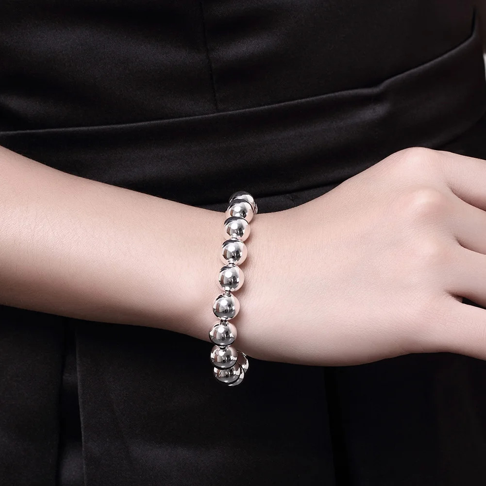 Sterling Silver 925 Smooth Beads Ball Chain Necklace Women 4MM 6MM 8MM