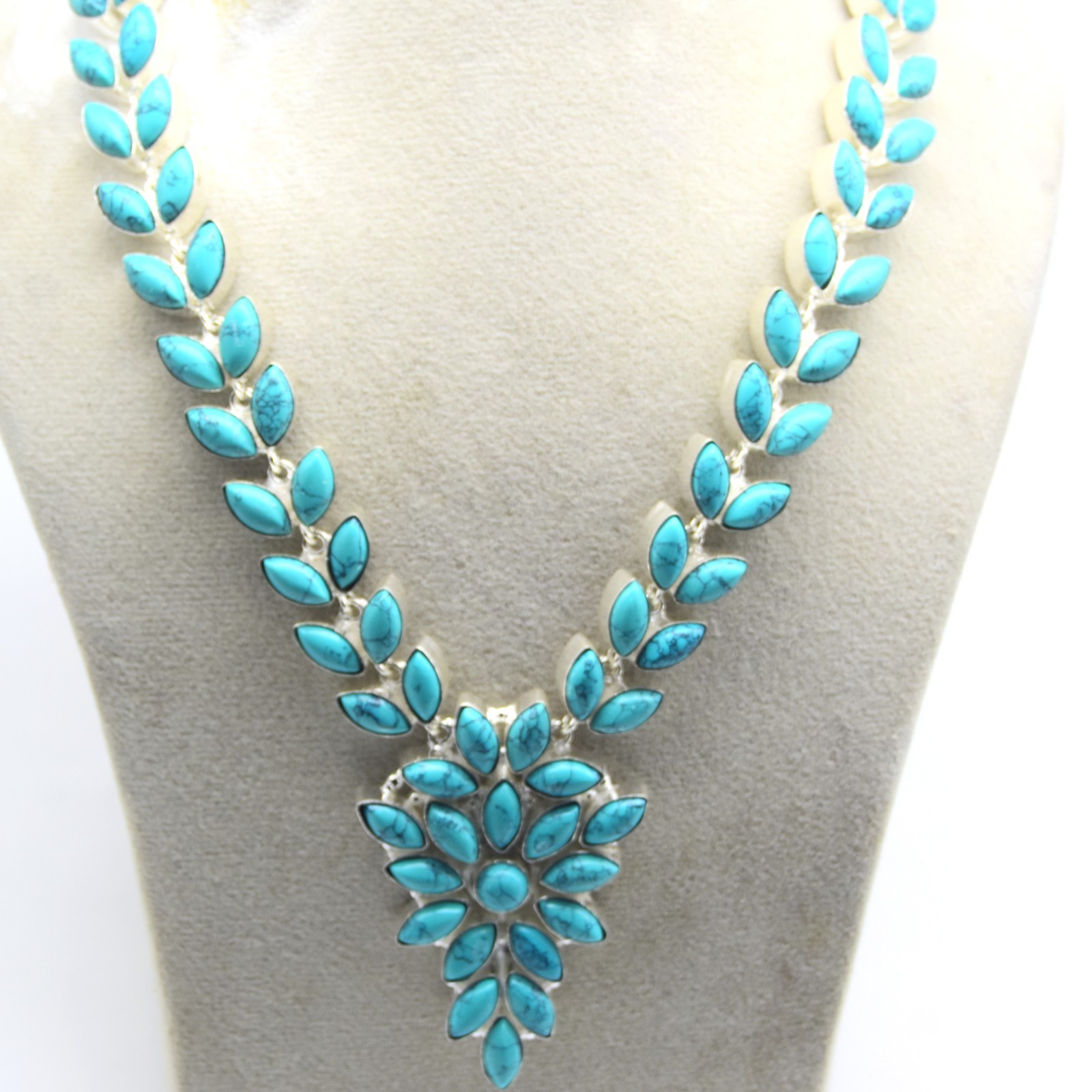 925 Sterling Silver Turquoise Gemstone Handmade Jewelry Necklace Size-18″