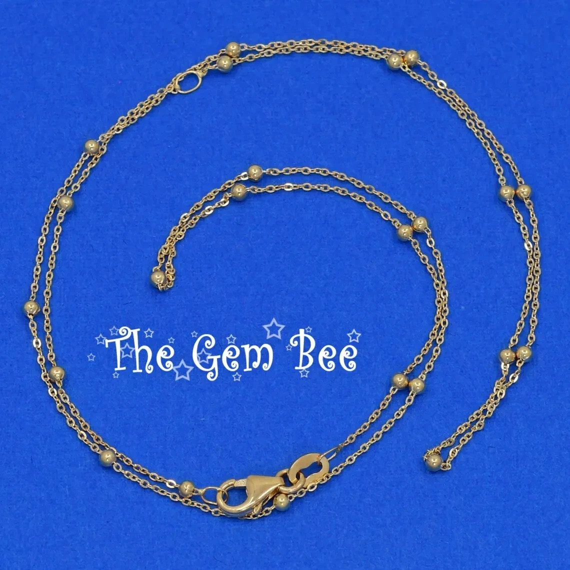 14K YELLOW GOLD Italian Smooth Petite 1.8mm Ball Bead Station Chain Necklace 18″