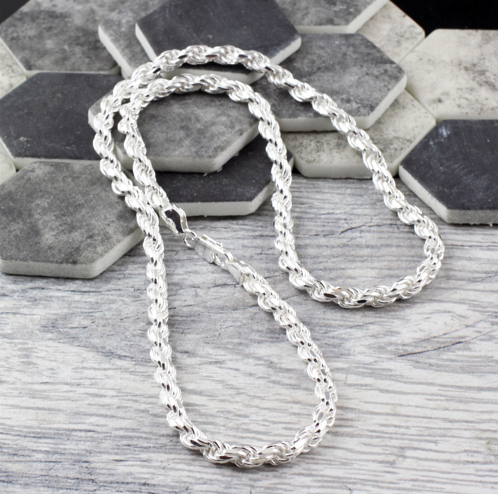 925 Sterling Silver Rope Chain Thick 5.5mm-Solid, Not Hollow-Guaranteed Genuine