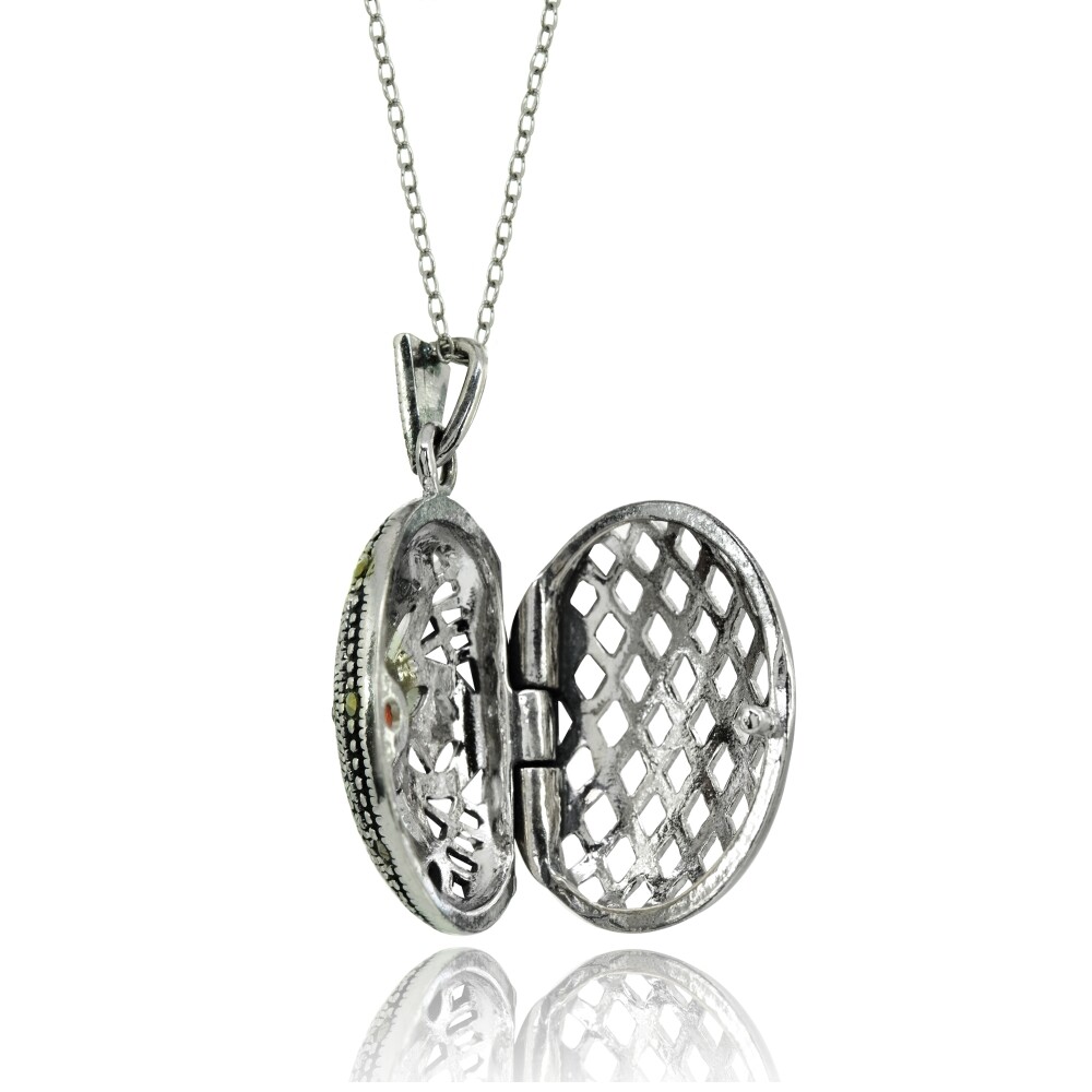 Silver Genuine GARNET Cross Marcasite Locket