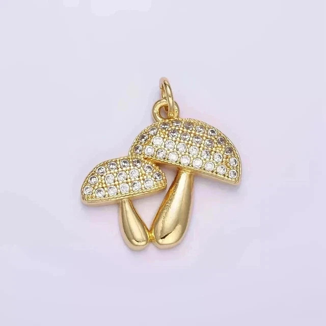 2.00 Ct Round Cut Real Moissanite Two Mushroom Pendant 14K Yellow Gold Plated