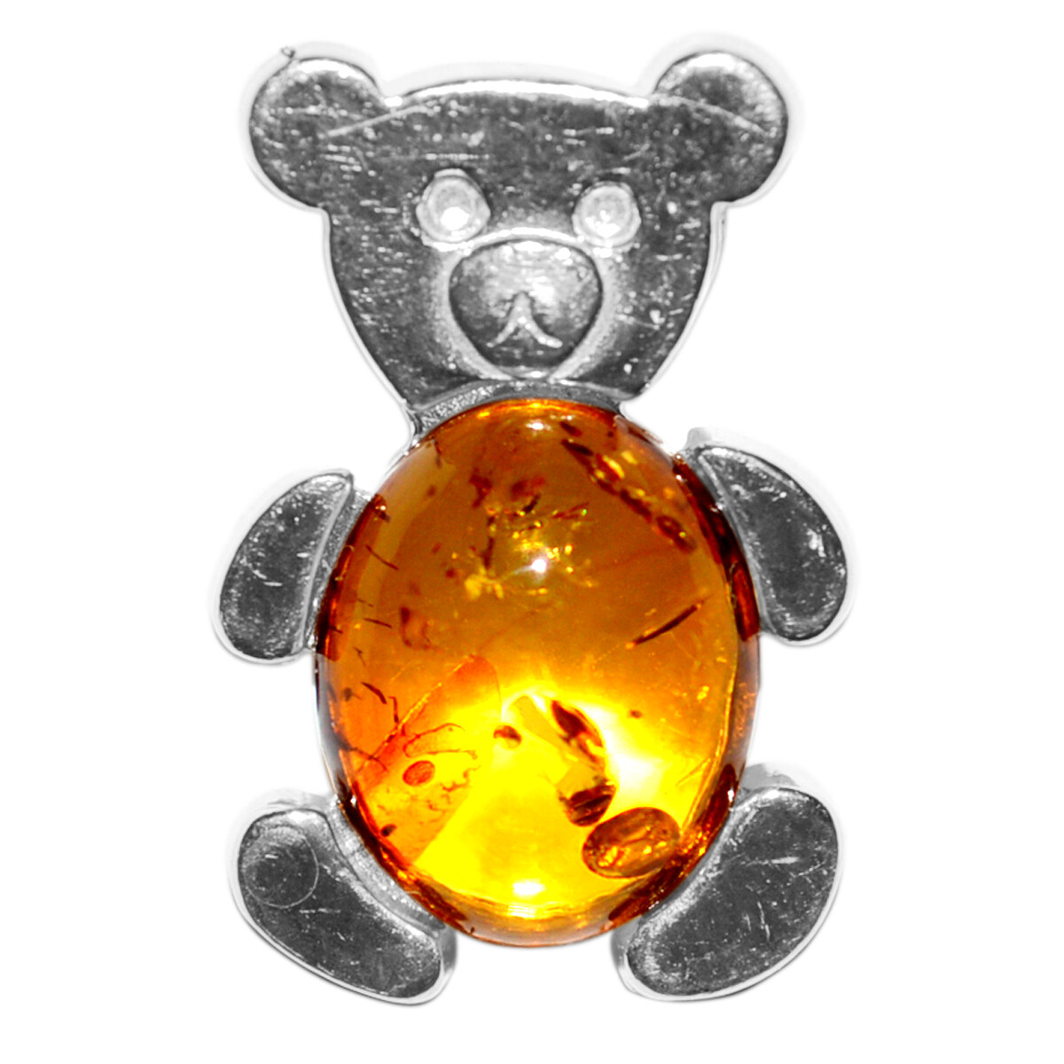 1.96g Bear Authentic Baltic Amber 925 Sterling Silver Pendant Jewelry N-A698