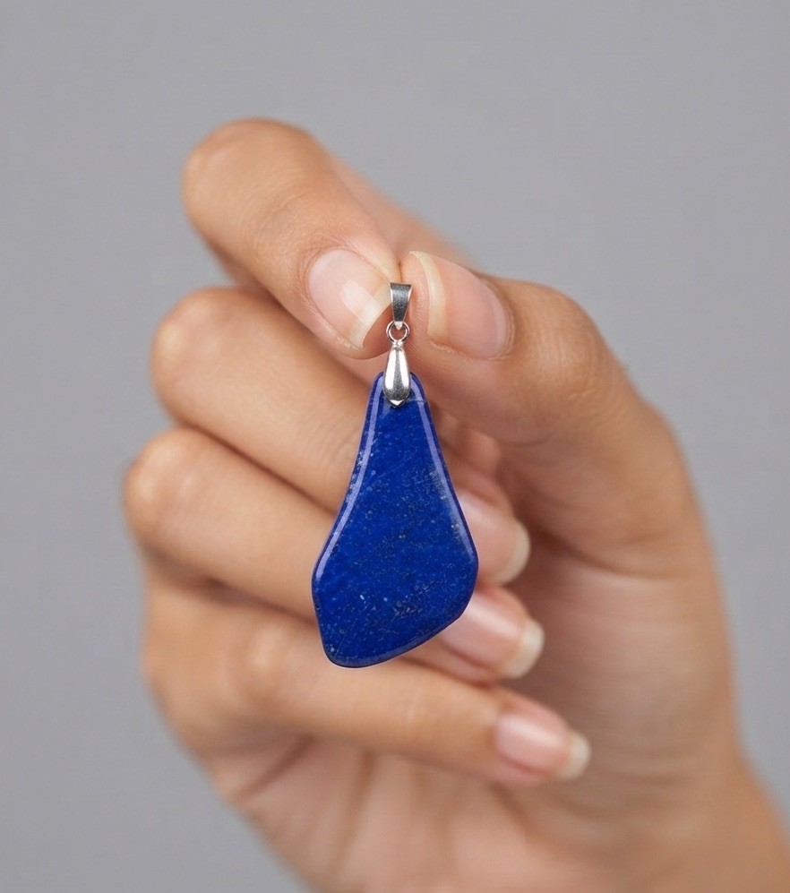 Afghan Lapis Lazuli Freeform Pendant – Polished Gemstone with Steel Bail