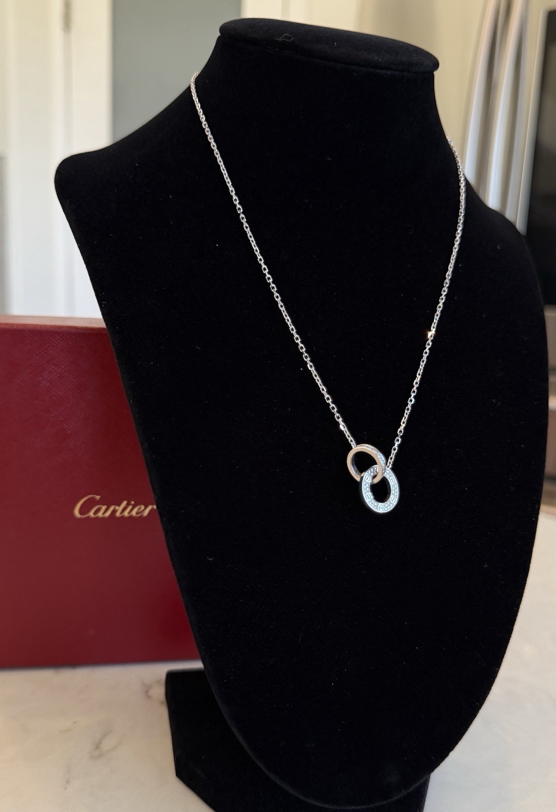 Cartier Love Necklace with Pendant 18k White Gold Pavé Diamond 0.30 ctw