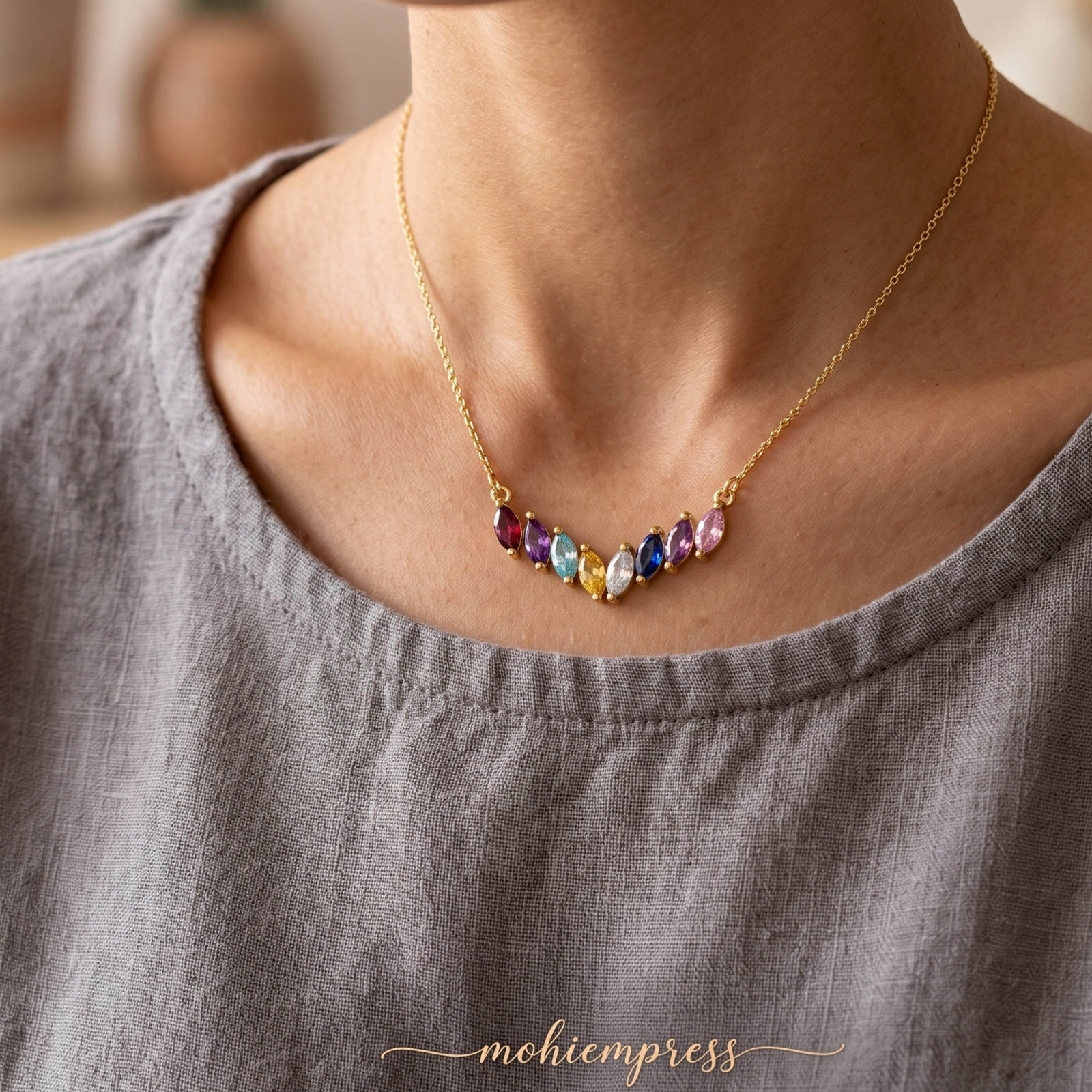 925 Sterling Silver Personalized Marquise Birthstone Necklace