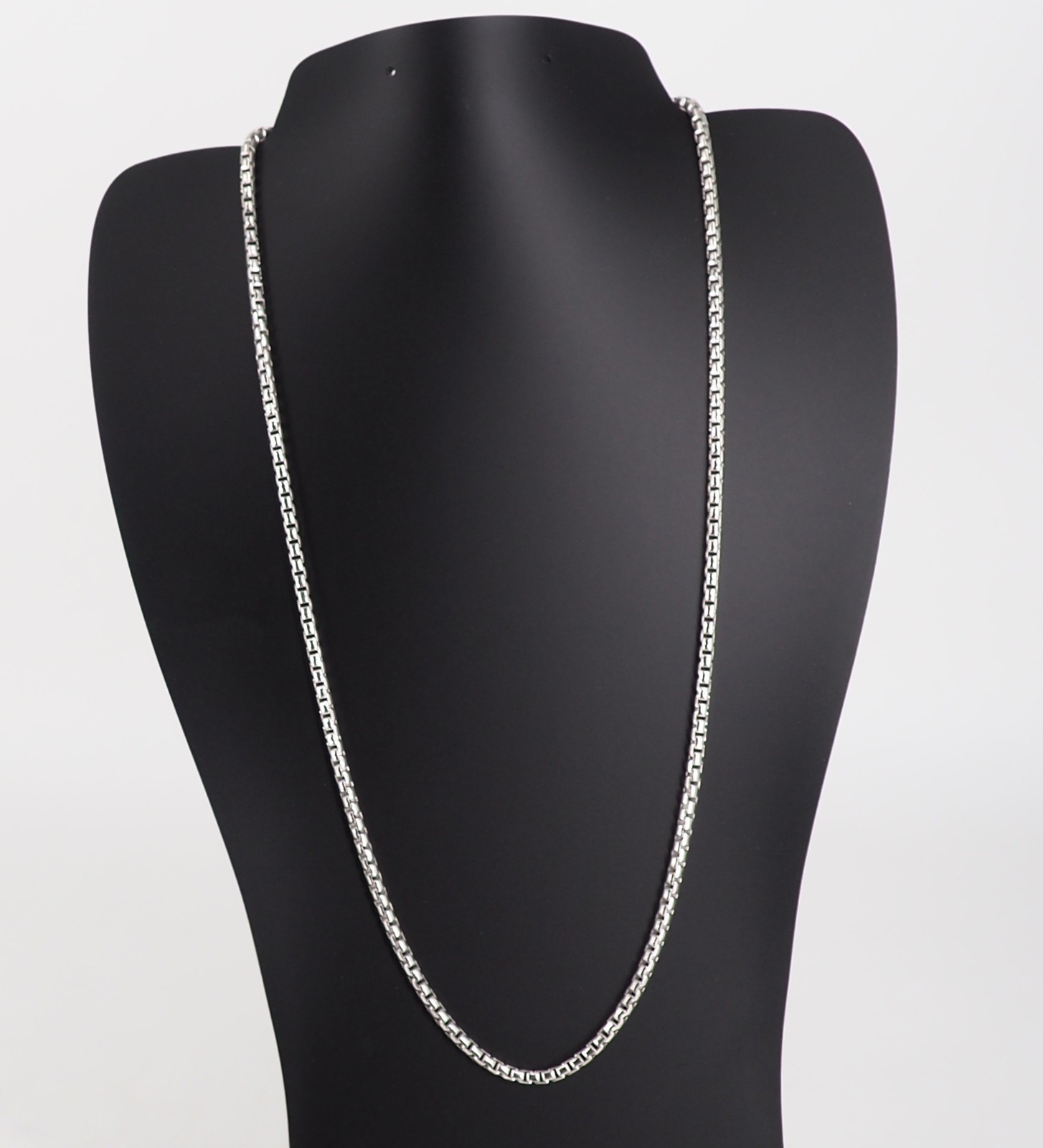 925 Sterling Silver Round Box Chain Necklace 3.5mm 22 Inch Rhodium Plated, Italy
