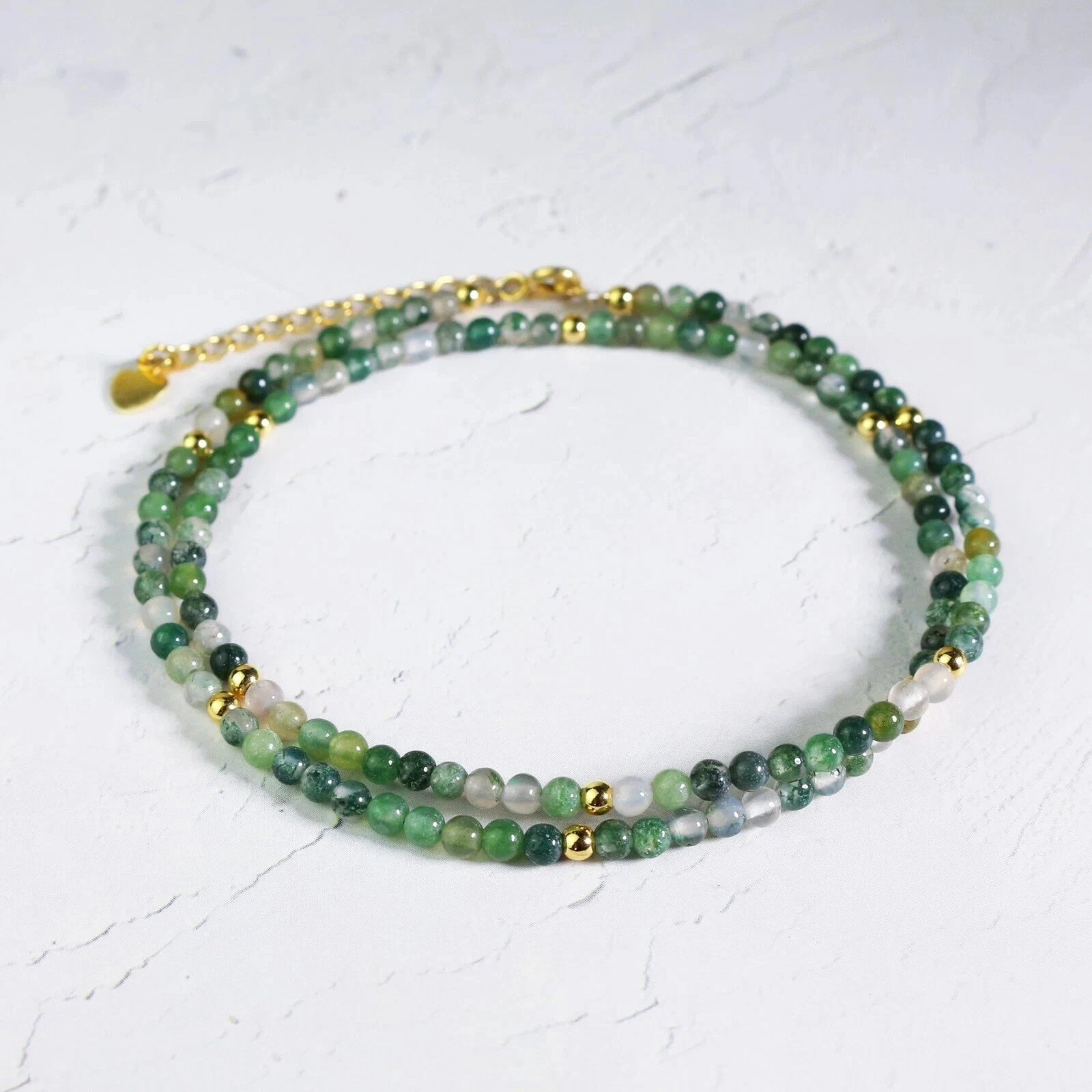 Green Moss Agate Dainty Gemstone Choker Healing Crystal Necklace Energy Gifts