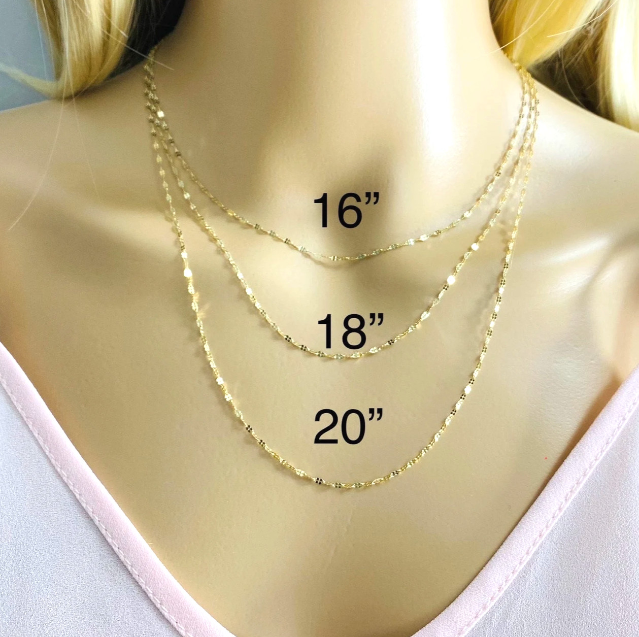 14K Solid Gold 1.7mm Mirror Chain – 14k Solid Gold 16″ to 20″ Necklace – CH247