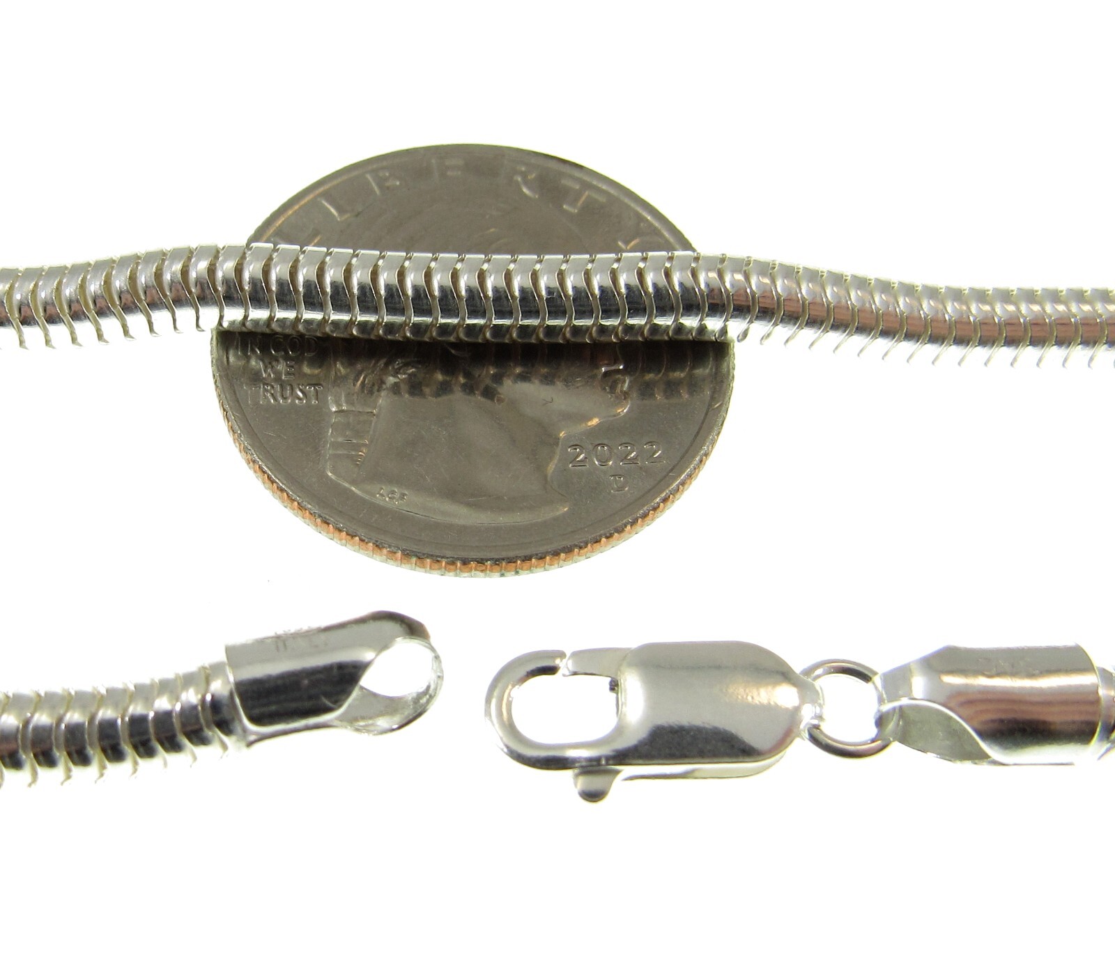 4MM Solid 925 Sterling Silver Italian ROUND SNAKE Chain Necklace, Made In Italy