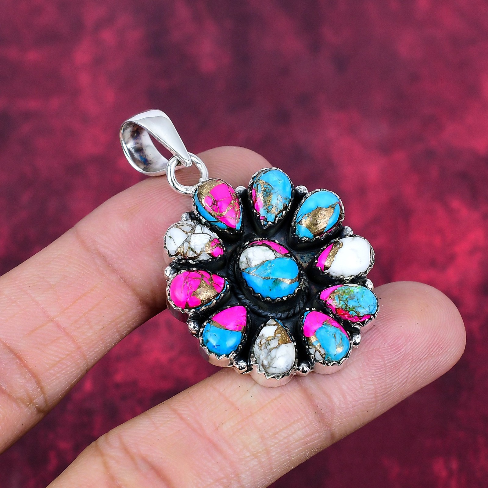 Cotton Candy Turquoise Gemstones Handmade 925 Sterling Silver Pendant Jewelry