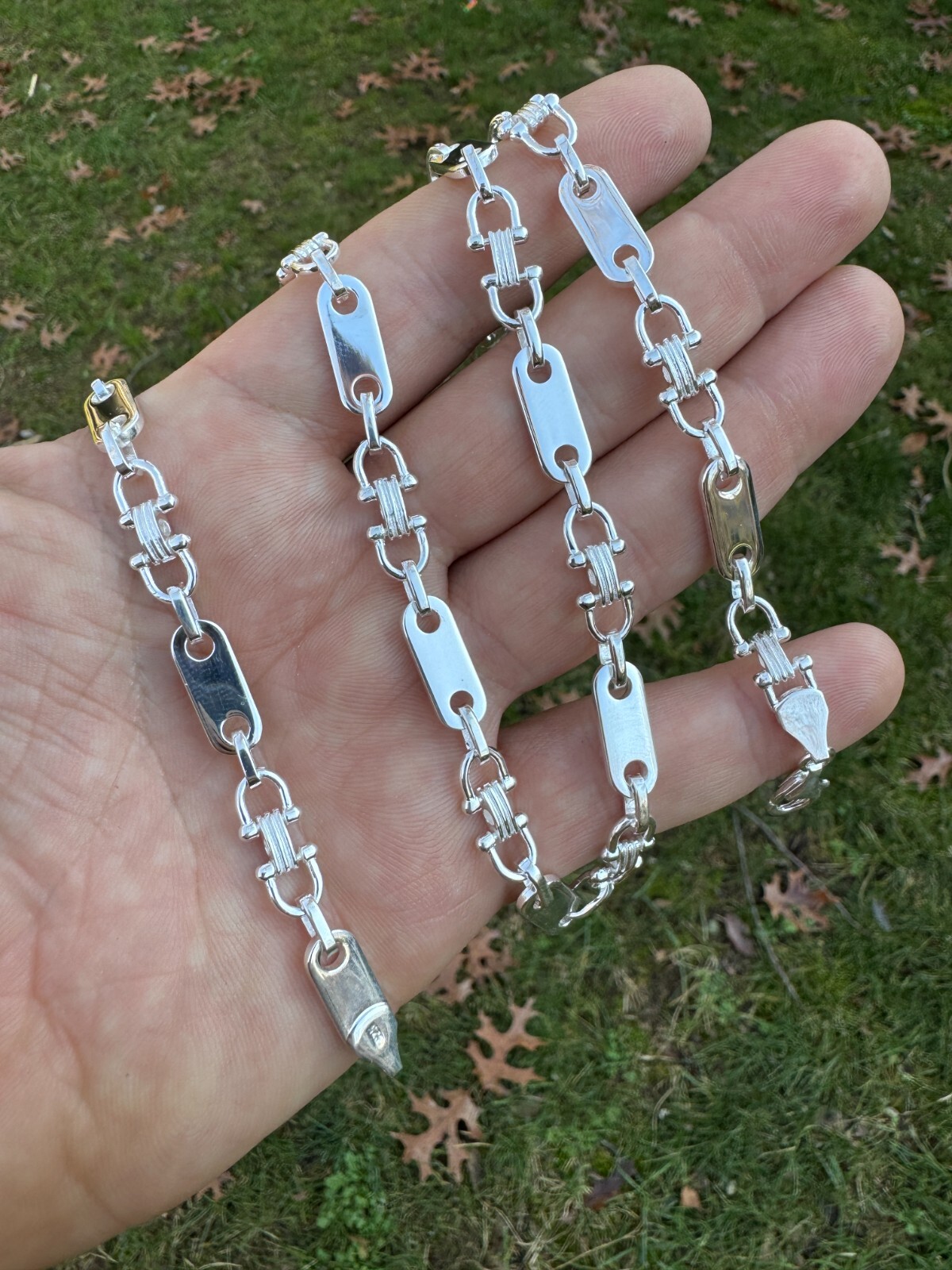 Real 925 Sterling Silver Custom Ferragamo Link Chain Necklace 7.5mm 18-30″ ITALY