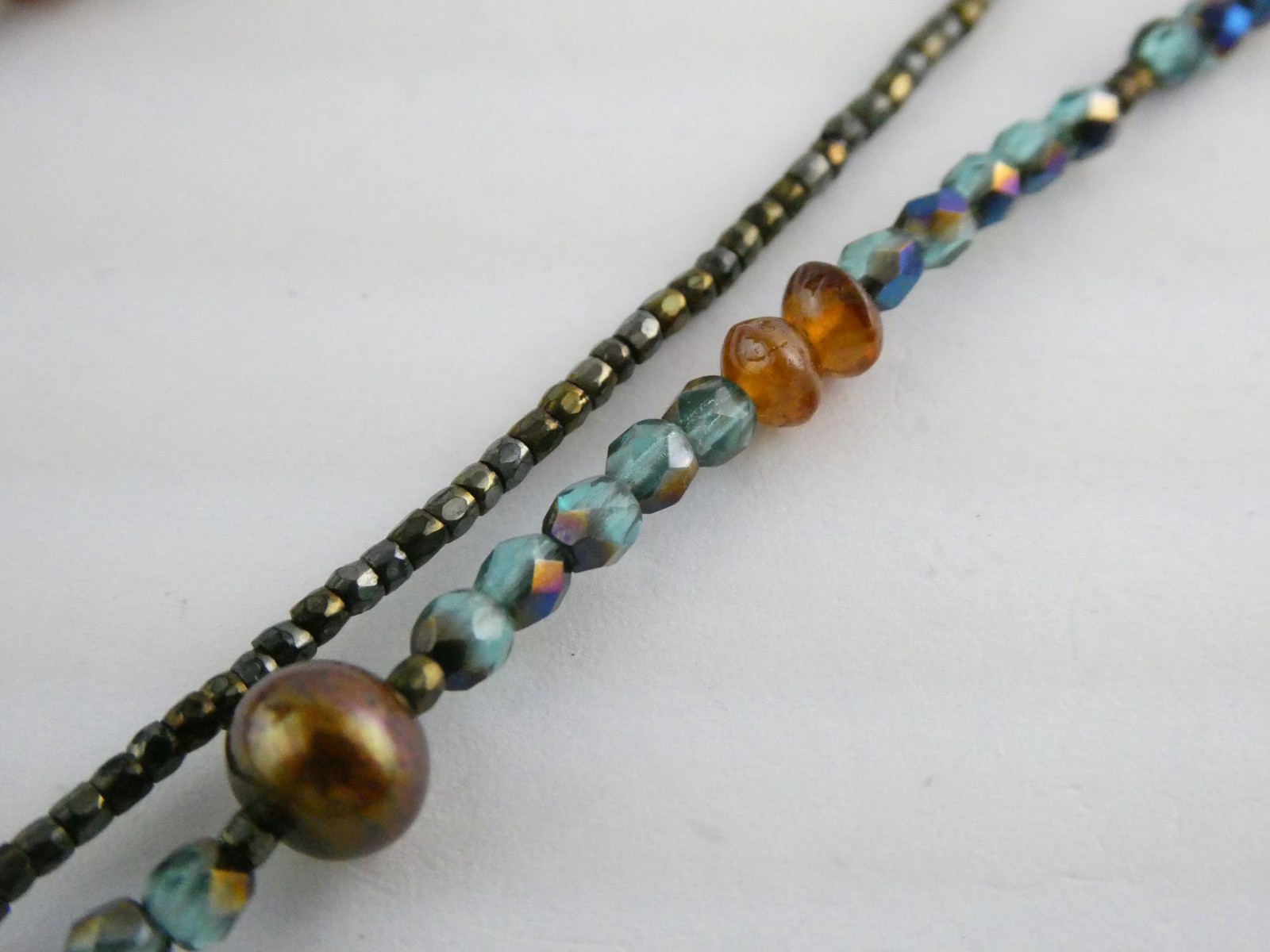 Sterling Silver Amber Chrysocolla Multi Gemstone Two Strand Necklace 17.5 In 19g