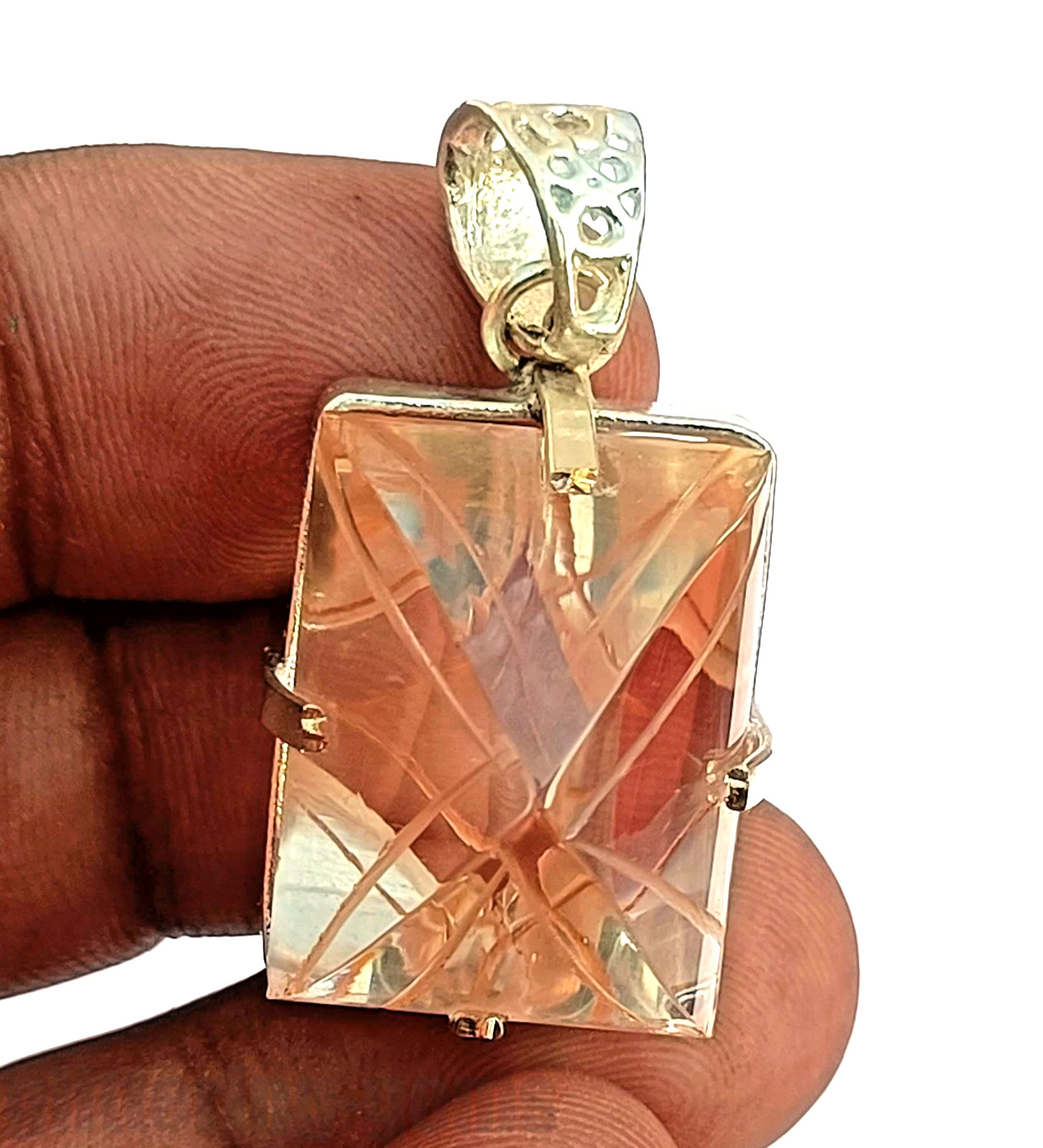 73 Ct Lab Grown Diamond Raw VVS1 Pendant 37 X 17 925 Silver Free Chain IGL 6FHP