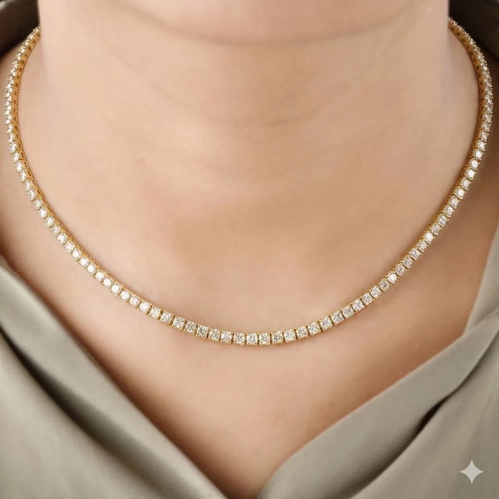 Round Created Diamond 16CT valentine Day Tennis Necklace 14k Yellow Gold Plated