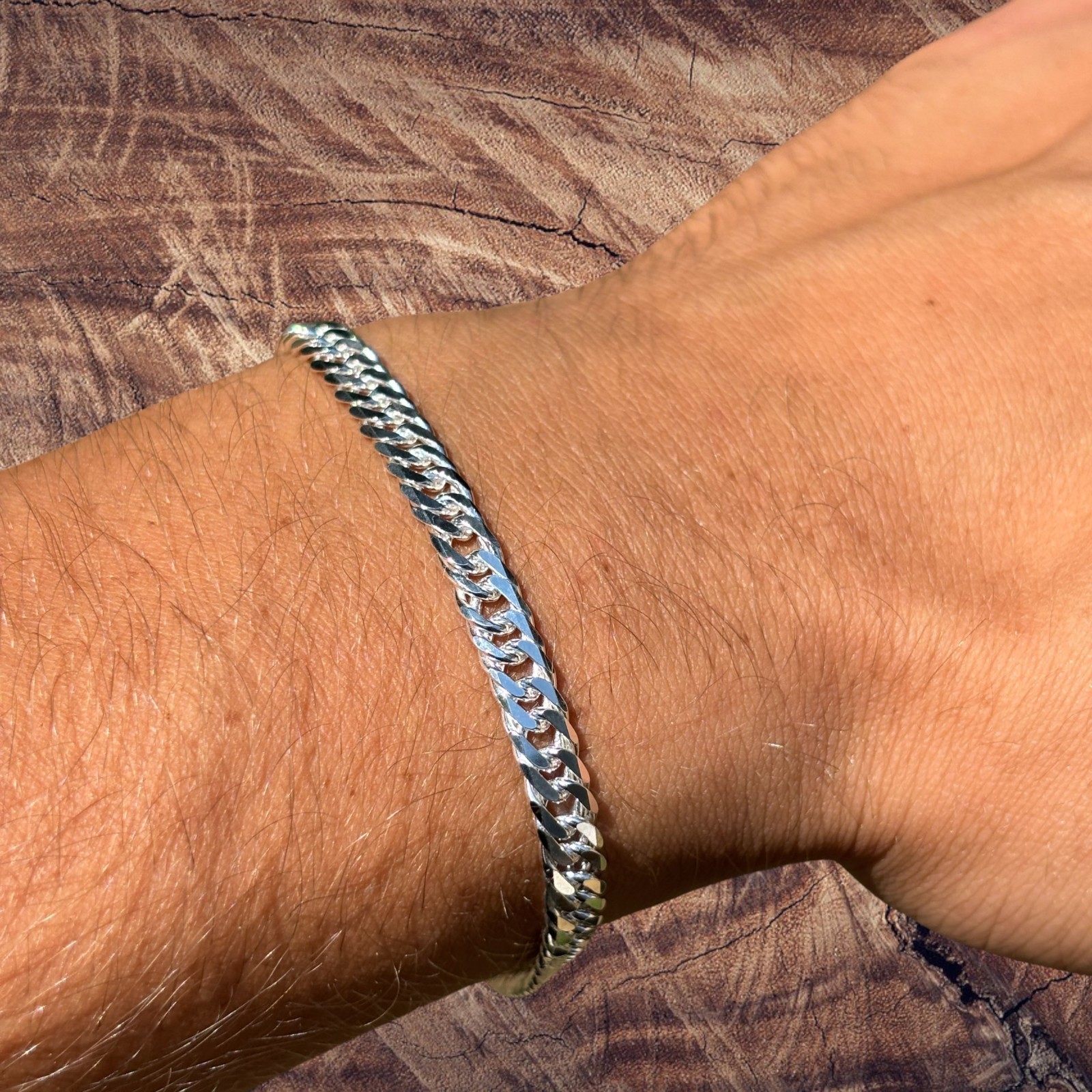 6mm Double Curb Link Bracelet – Real Solid 925 Sterling Silver MADE IN ITALY