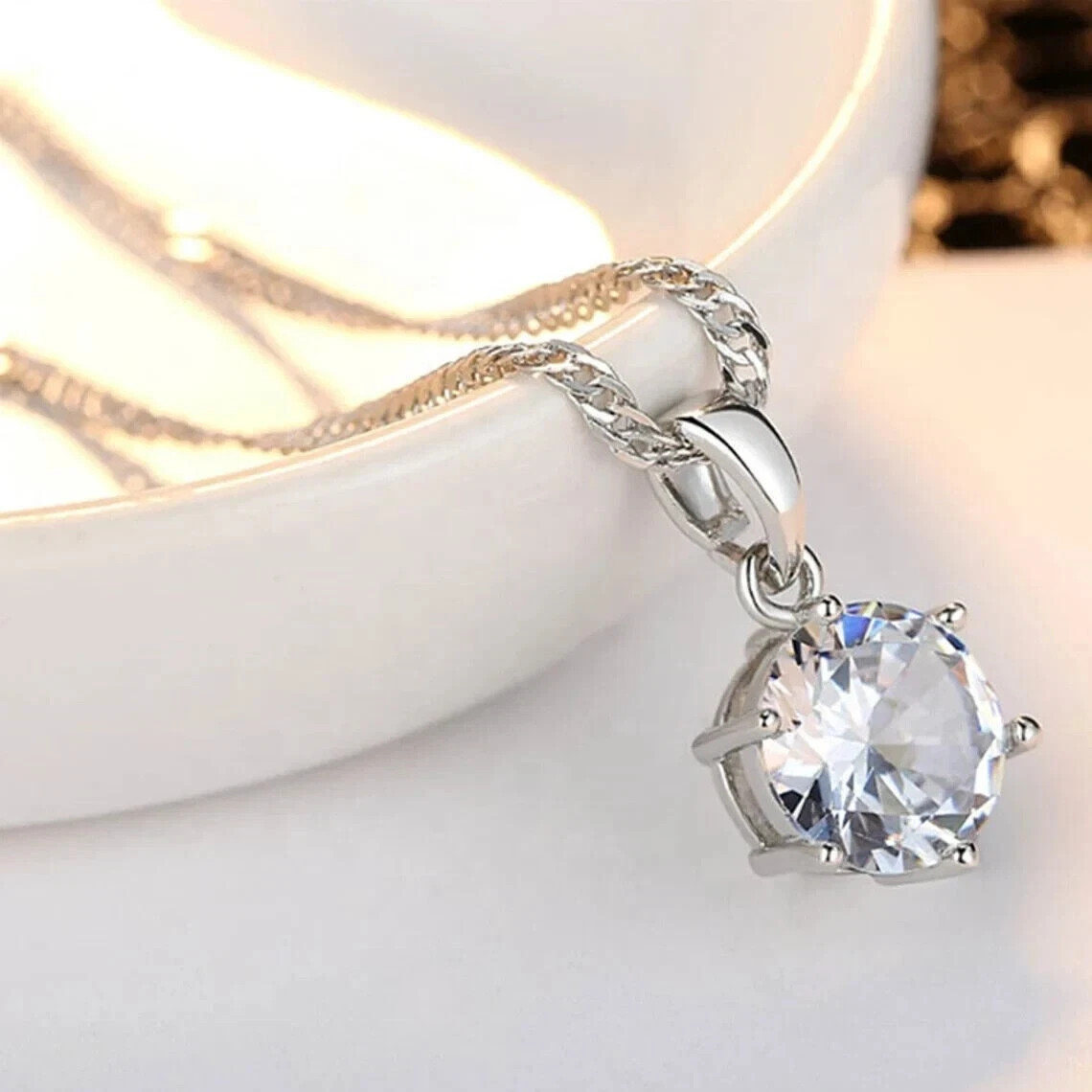 2Ct Round Cut Lab-Created Diamond Solitaire Women Pendant 14K White Gold Plated.