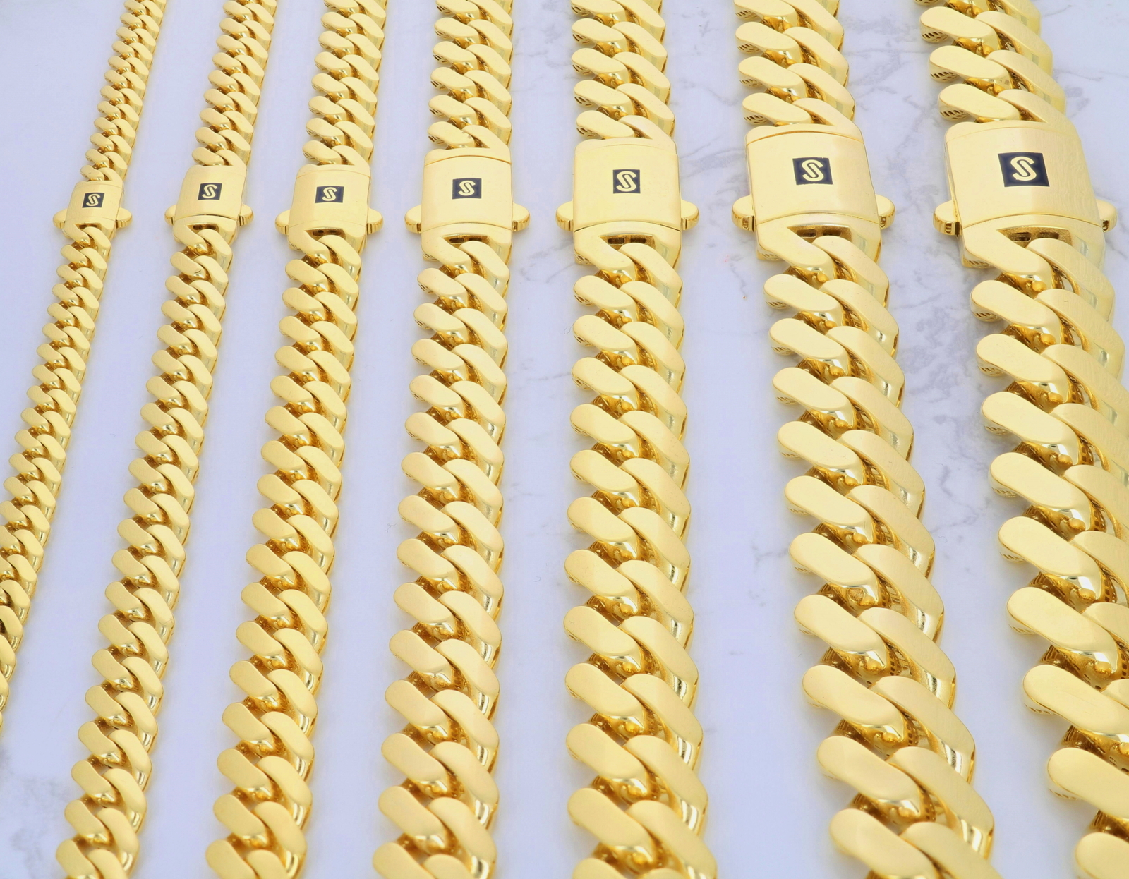 10K Yellow Gold Miami Cuban Royal Monaco Link Chain Necklace 5mm-20mm, 16″- 30″