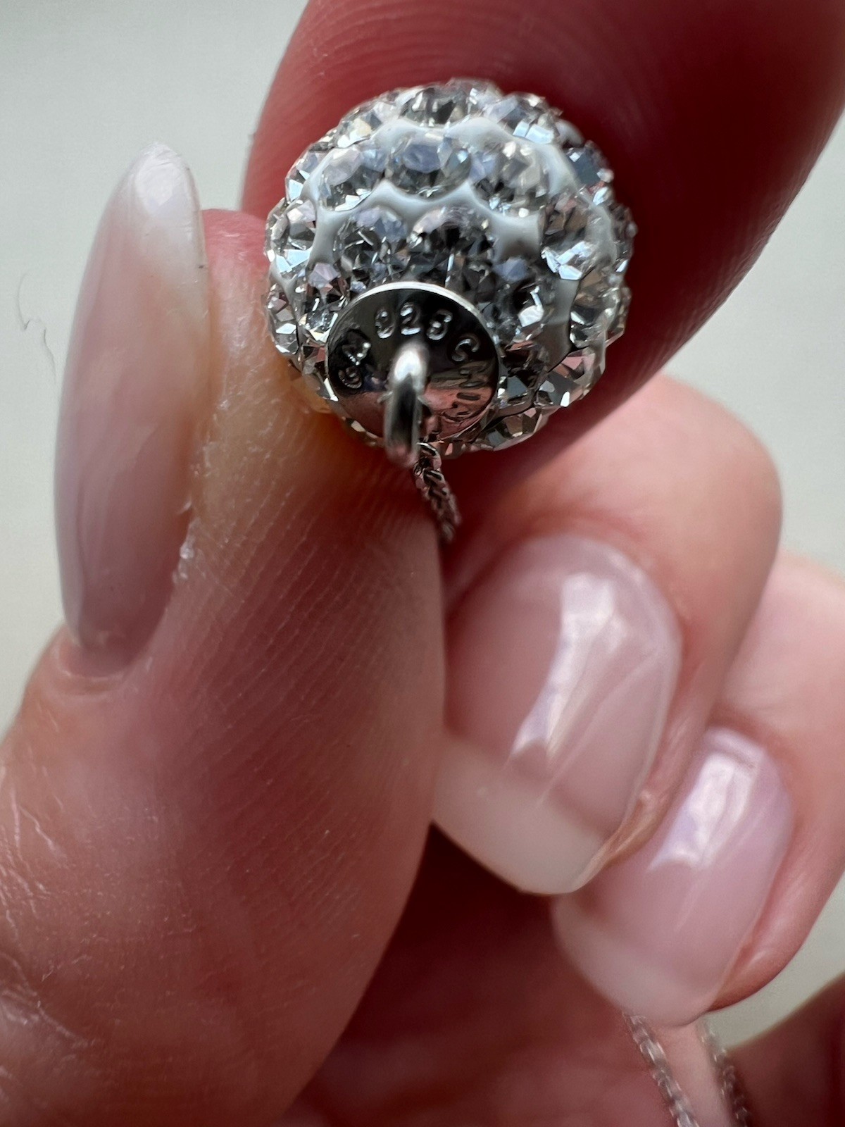 18” Sterling Silver “Love” Necklace with Pavé Crystal Ball Pendant