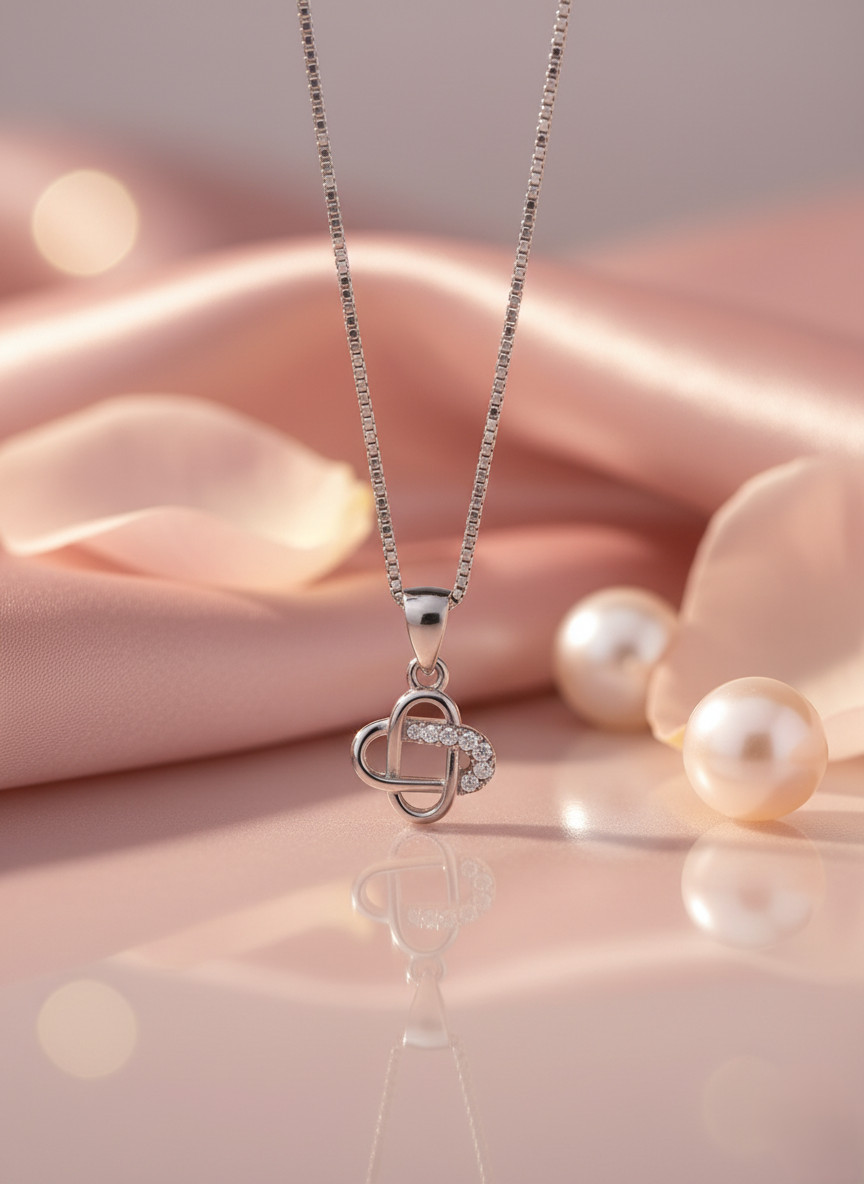Silvara PDT-4 925 Sterling Silver Bow Circle Pendant with Blue & White Stones