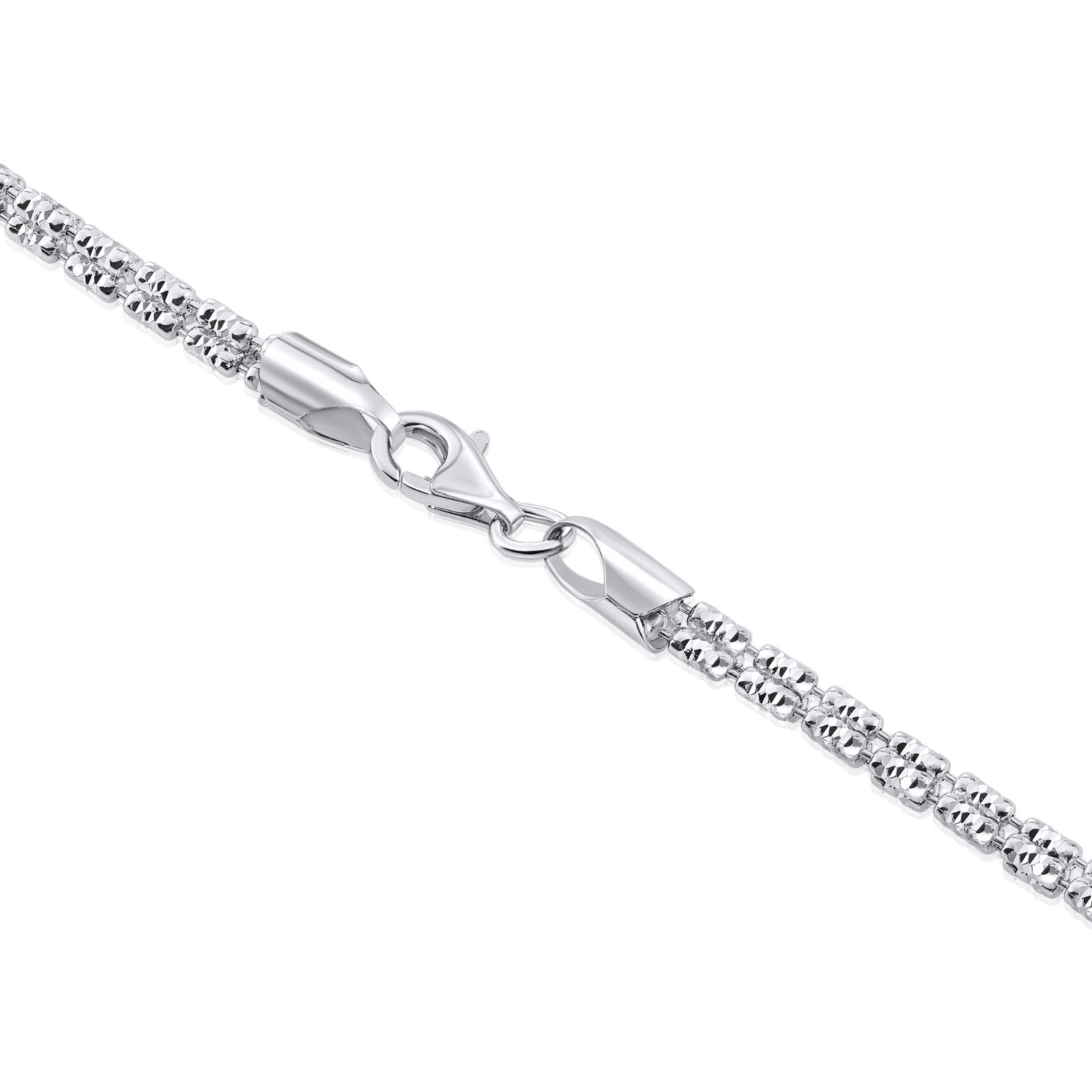 Solid 925 Sterling Silver 3mm Diamond-Cut Ice Chain Italian Necklace 18″-24″