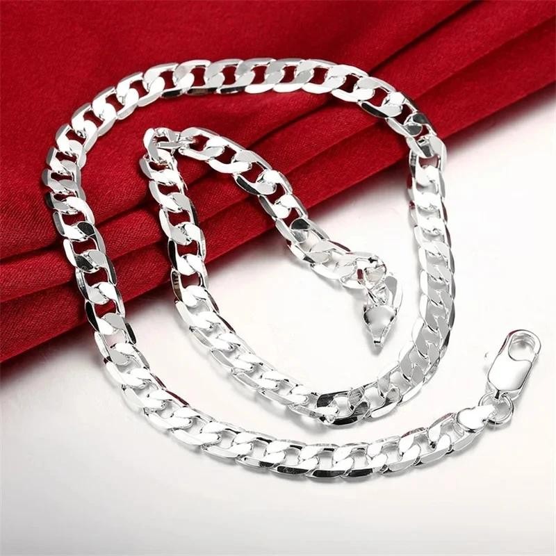 New 925 Sterling Silver 8mm Wide 16~24 inches Cuban Curb Link Chain Men Necklace