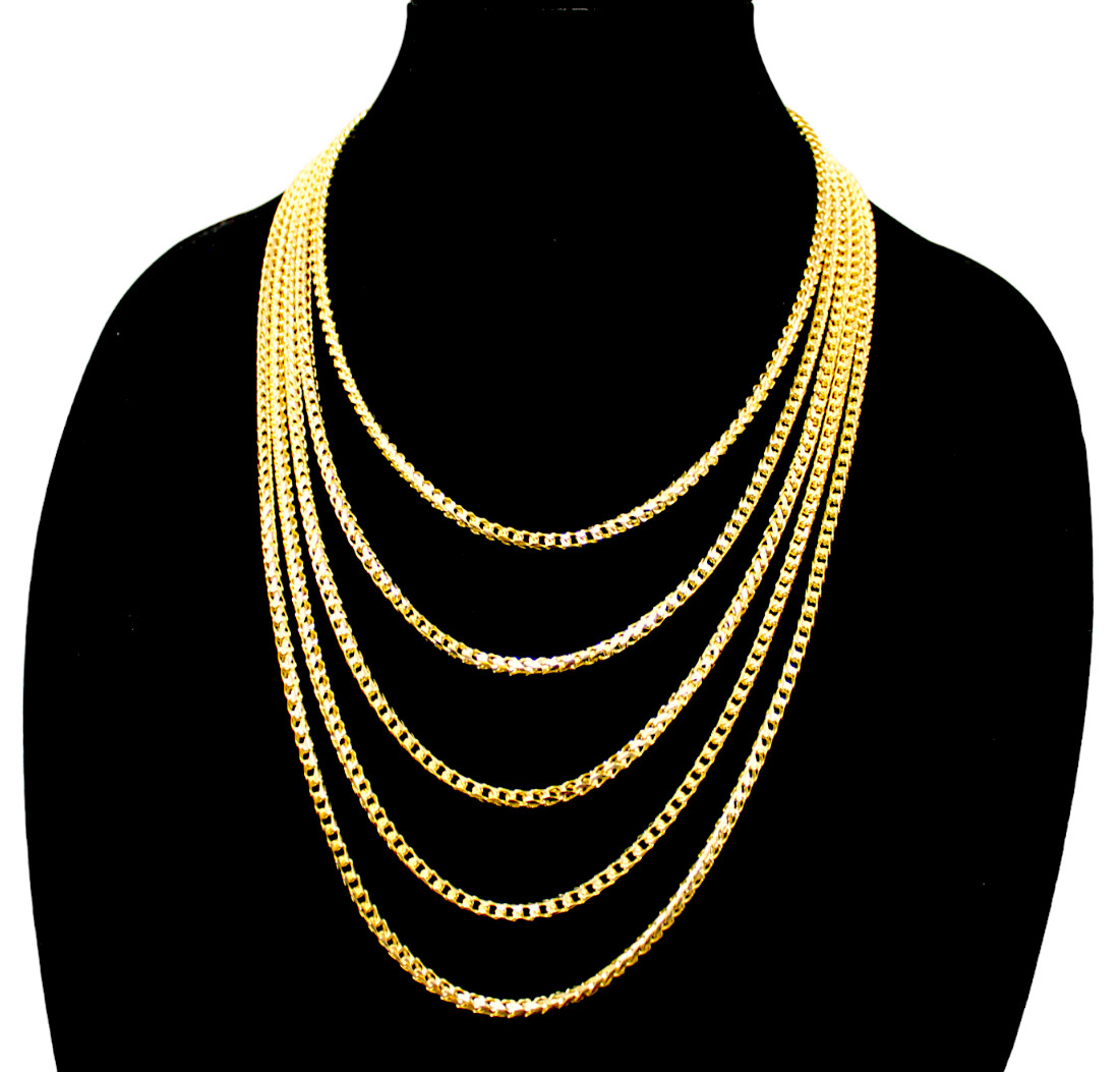14K Yellow Gold SOLID Franco Round Box Necklace Bracelet Chain 1mm-6mm 7″-30″