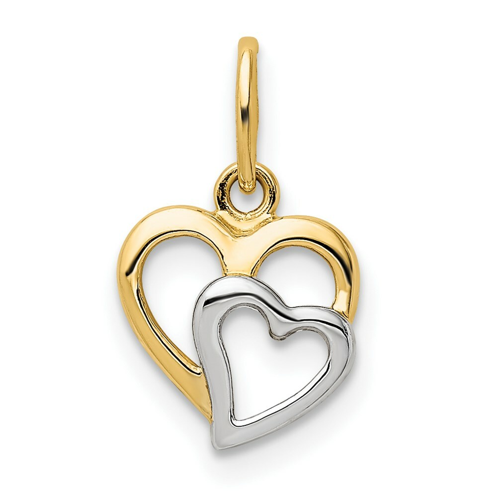 14K Yellow Gold and Rhodium Polished Hearts Pendant YC1353