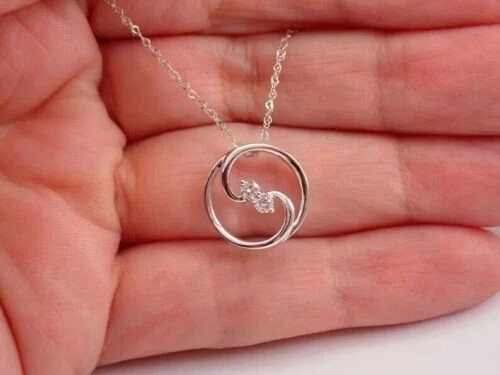Fancy Two Stone Pendant 1Ct Round Cut Lab Grown Diamond In 14k White Gold Plated