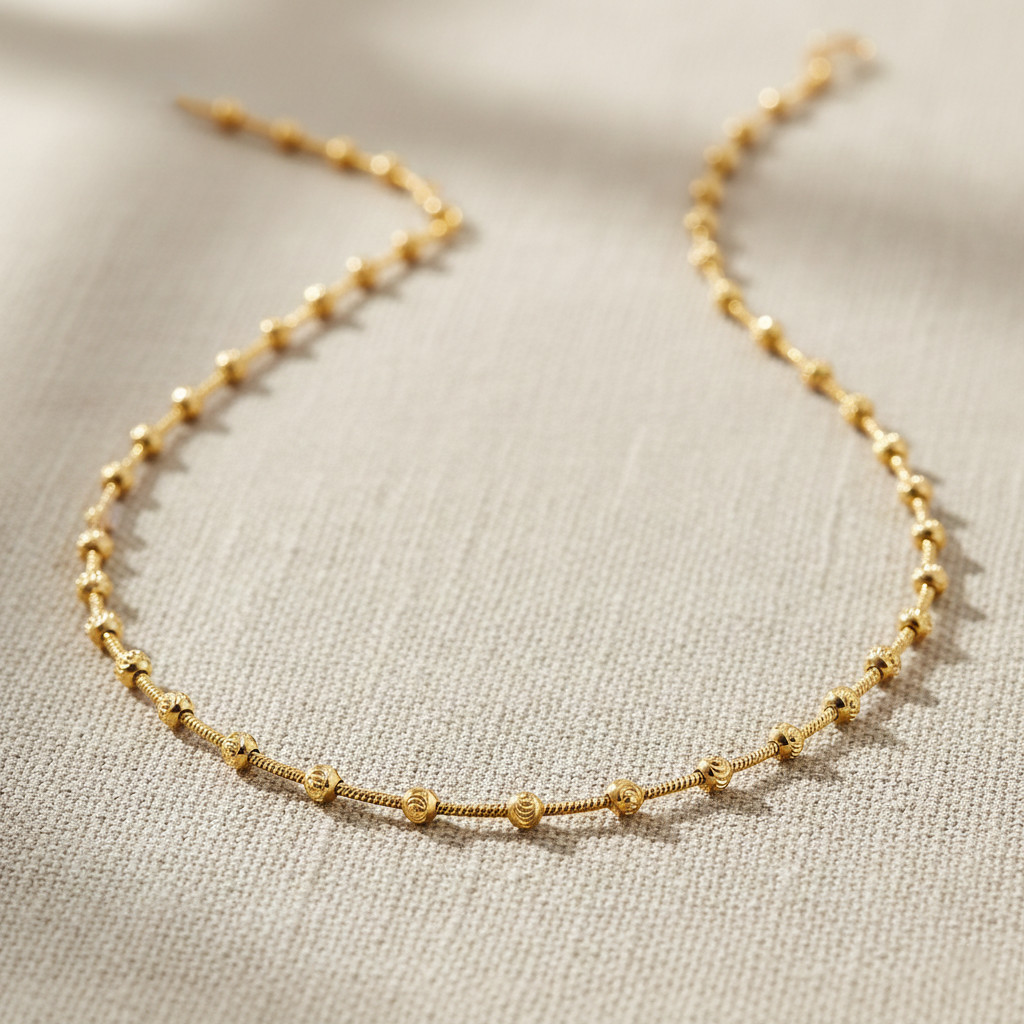Gold Diamond-Cut Ball Beaded Chain Italian Necklace 16″-20″ 925 Sterling Silver