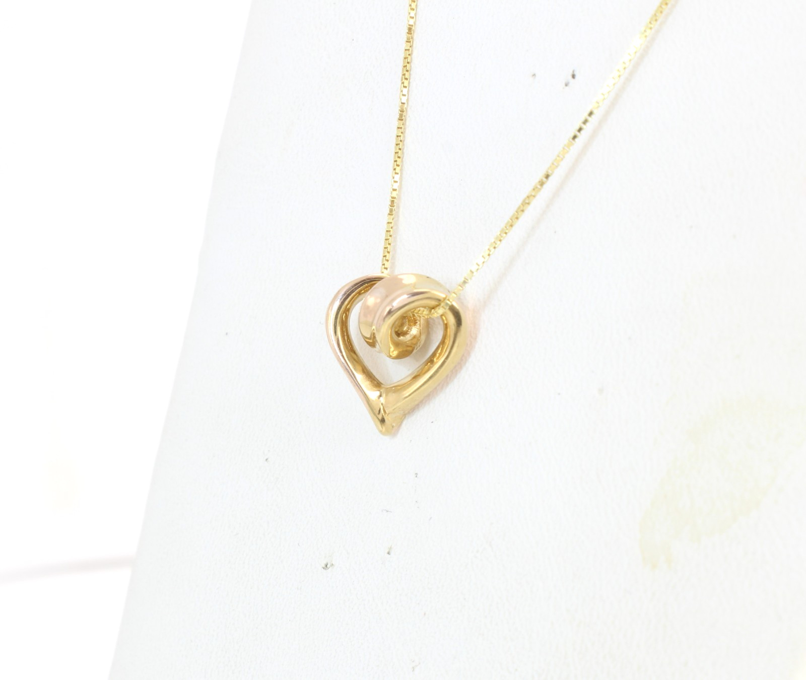 14k Solid Gold Designer Hollow Heart Charm Pendant Necklace 18″ Box Chain