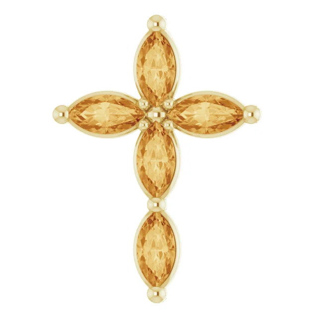 14K Gold Citrine Marquise Cross Pendant BEST SELLER