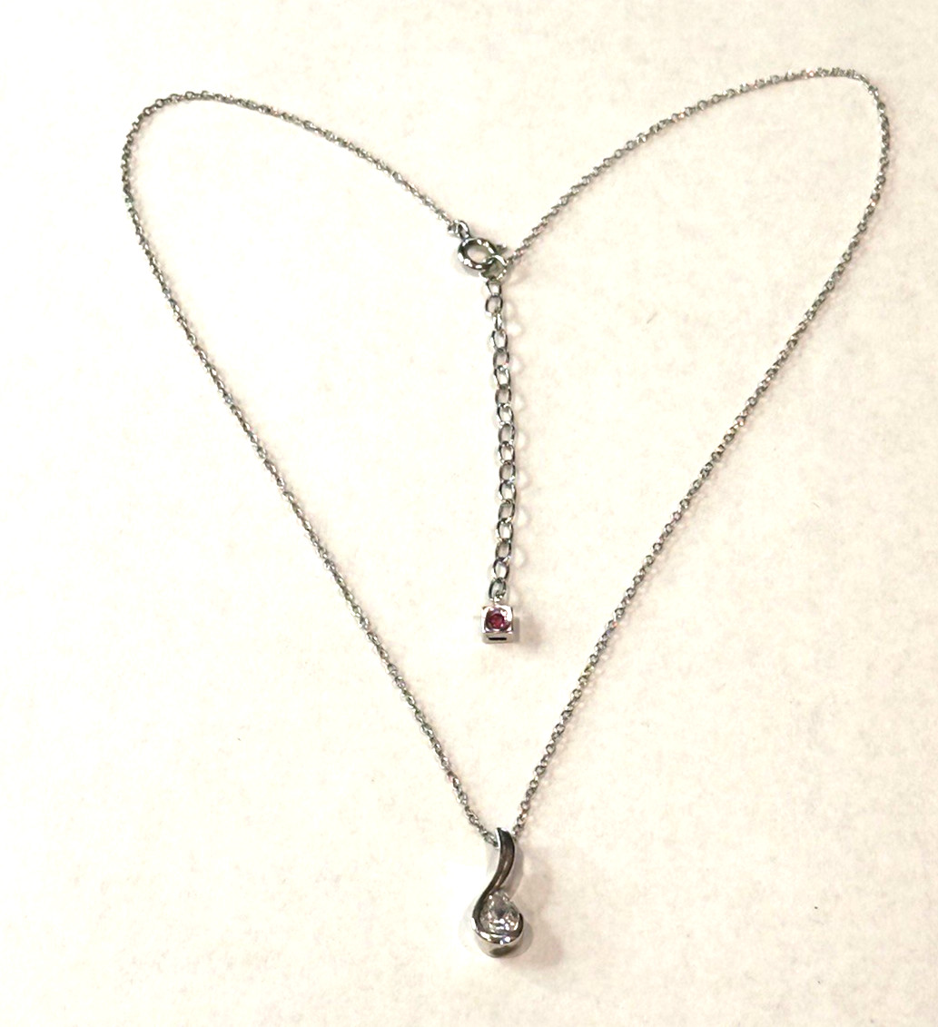 ELLE STERLING SILVER .925 CRYSTAL PENDANT RUBY LOGO GEMSTONE 16-18″ NECKLACE LN