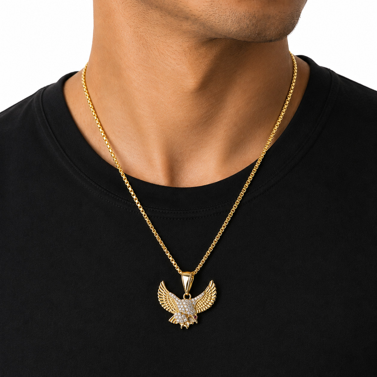 Italian 1/200 14k Yellow Gold Iced CZ Eagle Pendant Bird Charm Mens Womens in mm