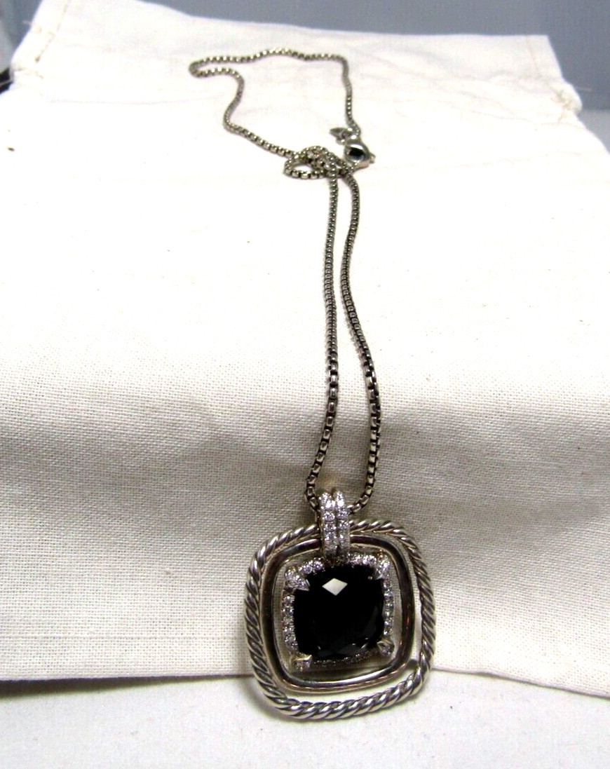 David Yurman Sterling Silver Black Onyx & Diamond Chatelaine Pendant Necklace